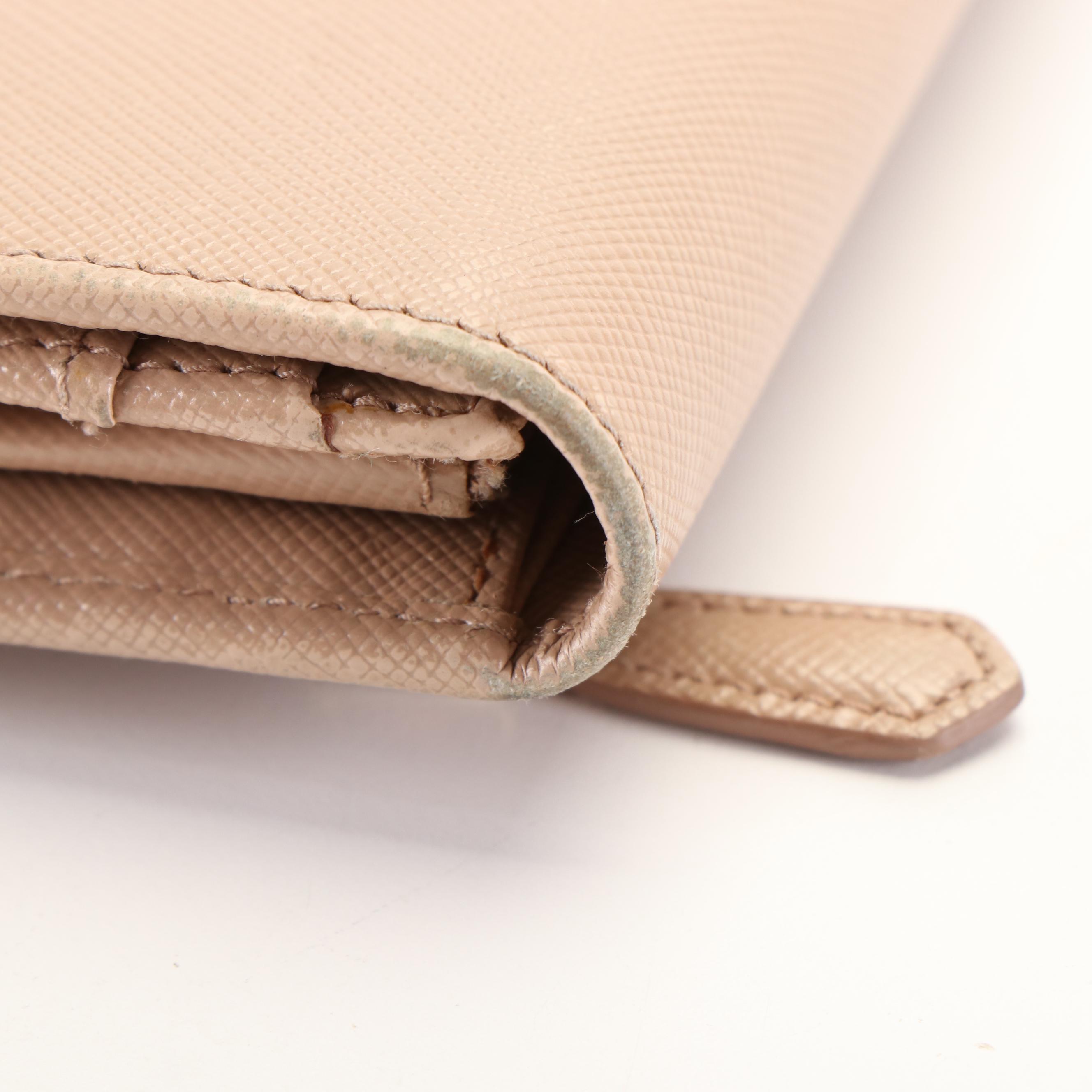 Prada Continental Flap Wallet in Beige Saffiano Leather
