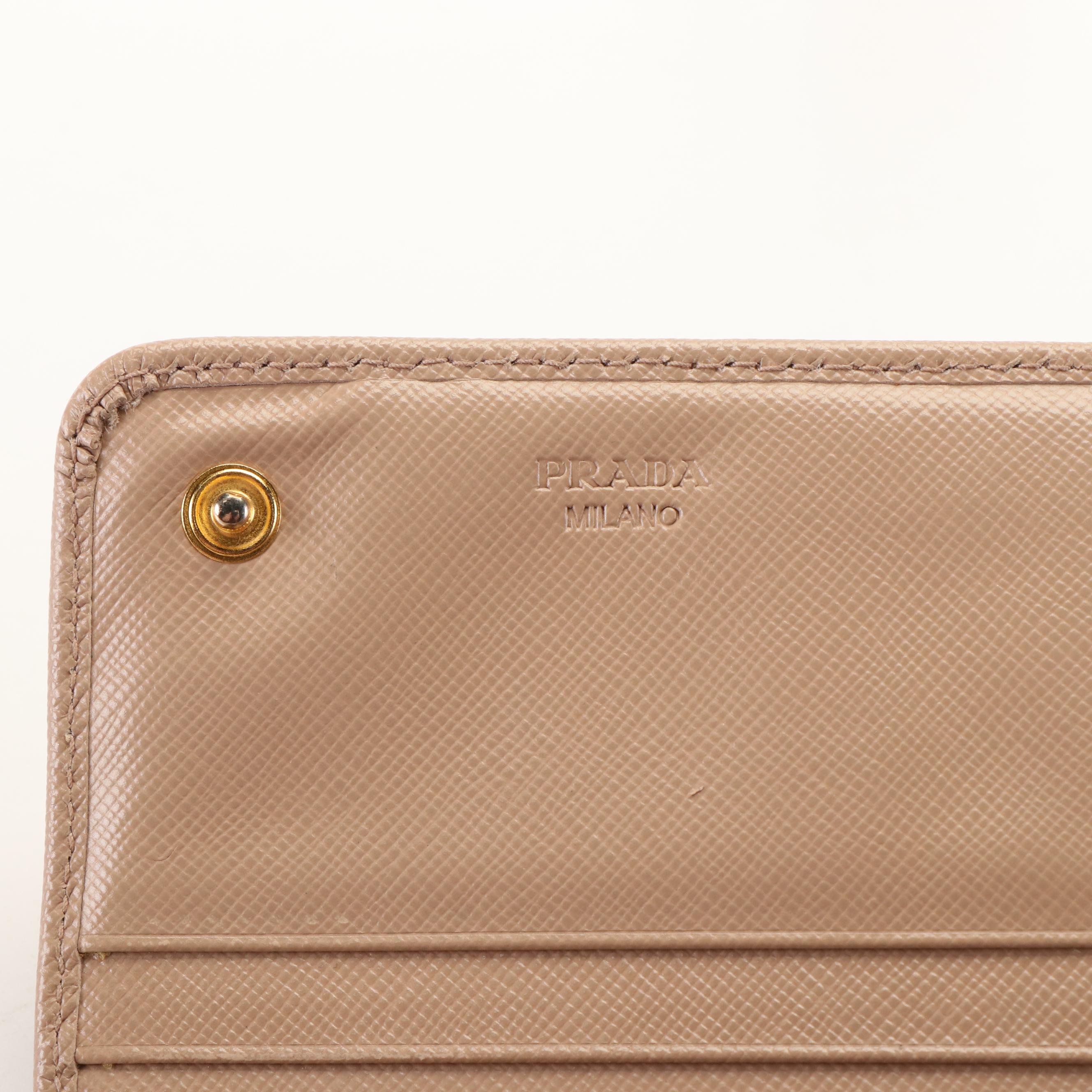 Prada Continental Flap Wallet in Beige Saffiano Leather