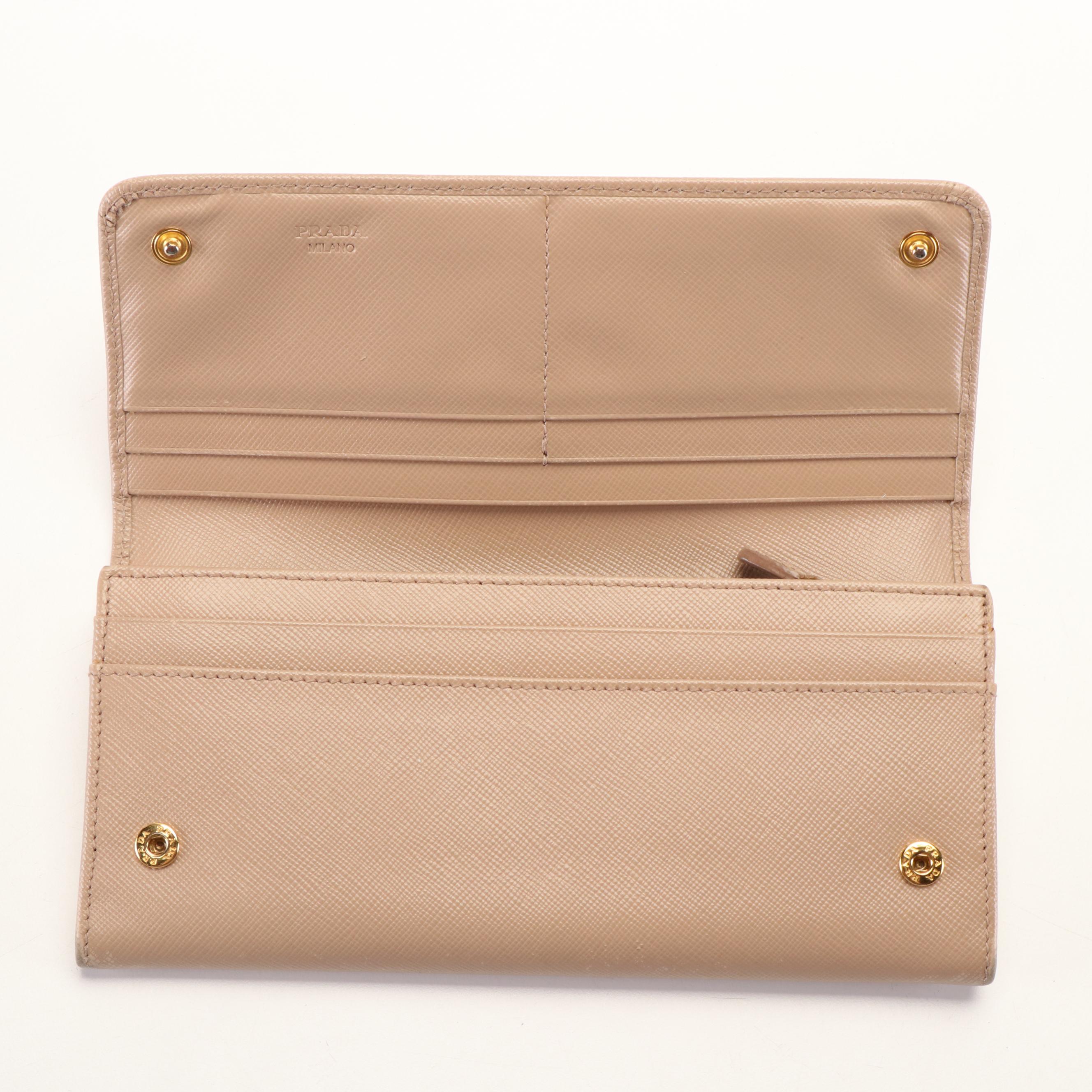 Prada Continental Flap Wallet in Beige Saffiano Leather