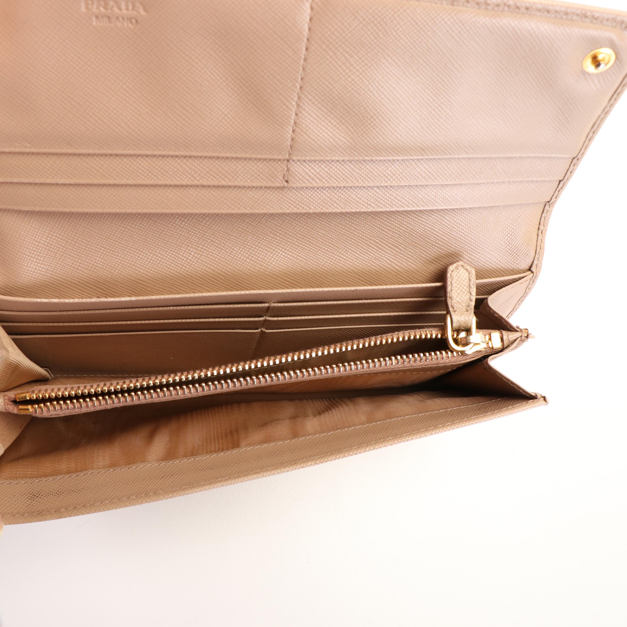 Prada Continental Flap Wallet in Beige Saffiano Leather