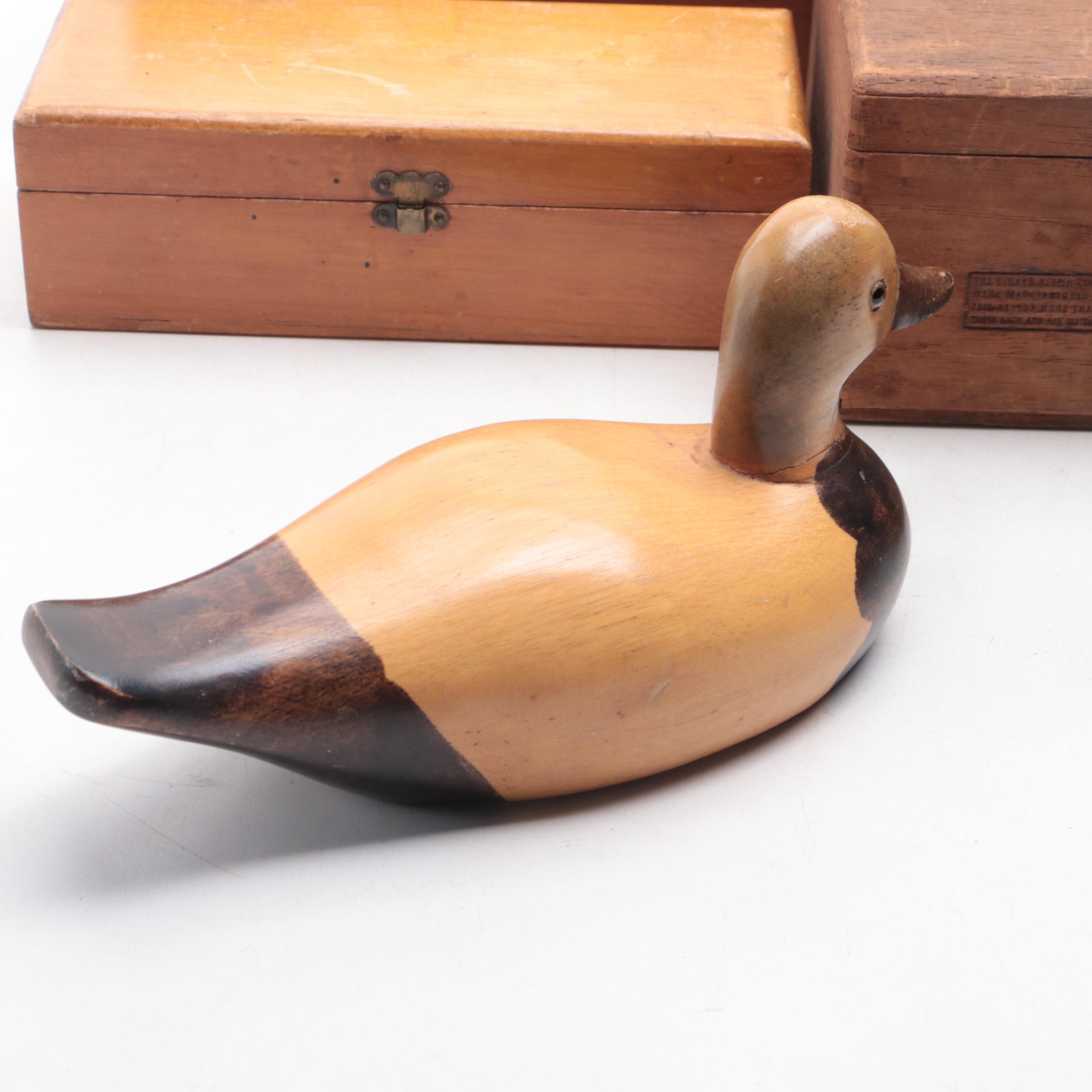 Cedar with Other Wooden Boxes and Duck Figurine