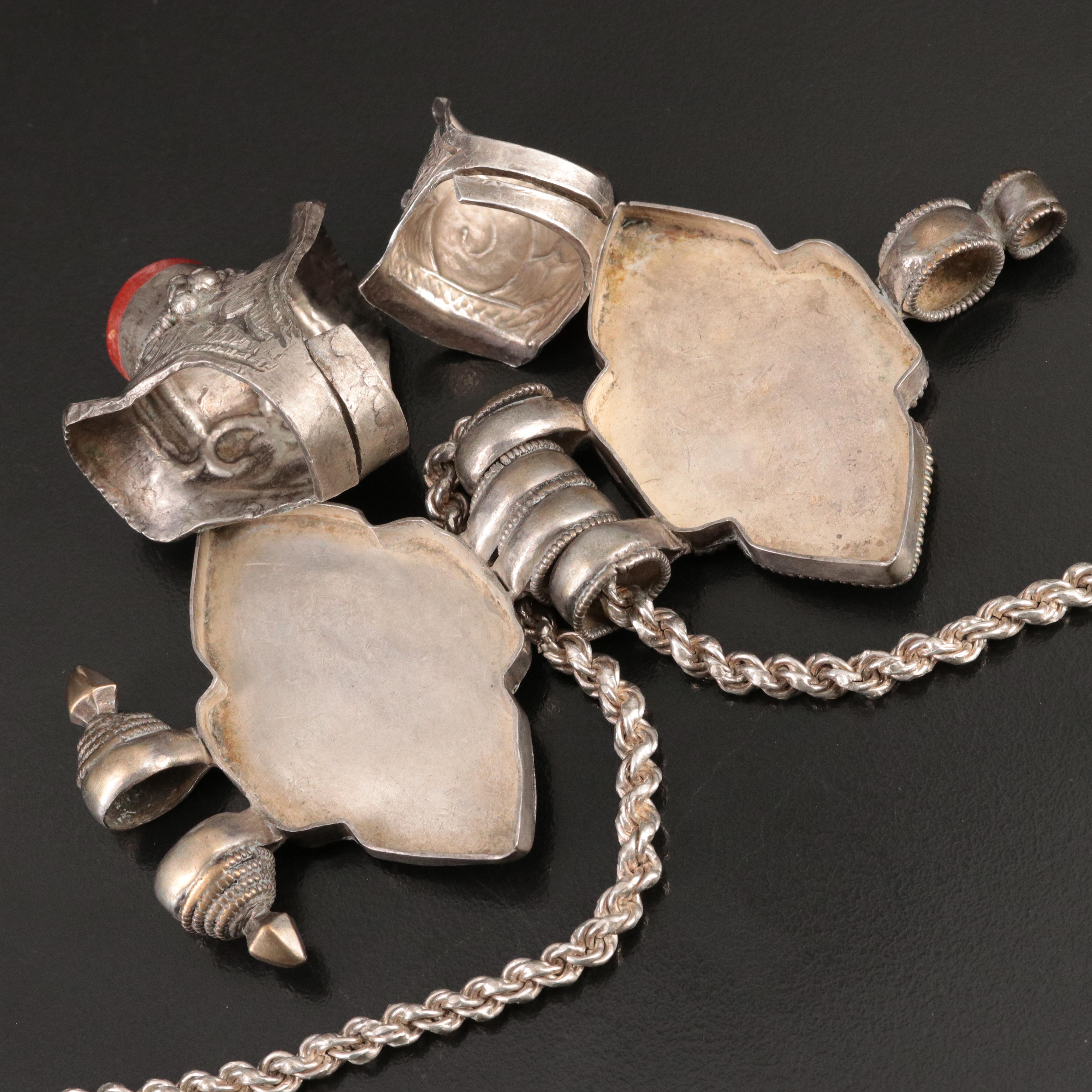 Tibetan Style Jewelry Including Sterling Turquoise & Faux Coral Ga'u Necklace