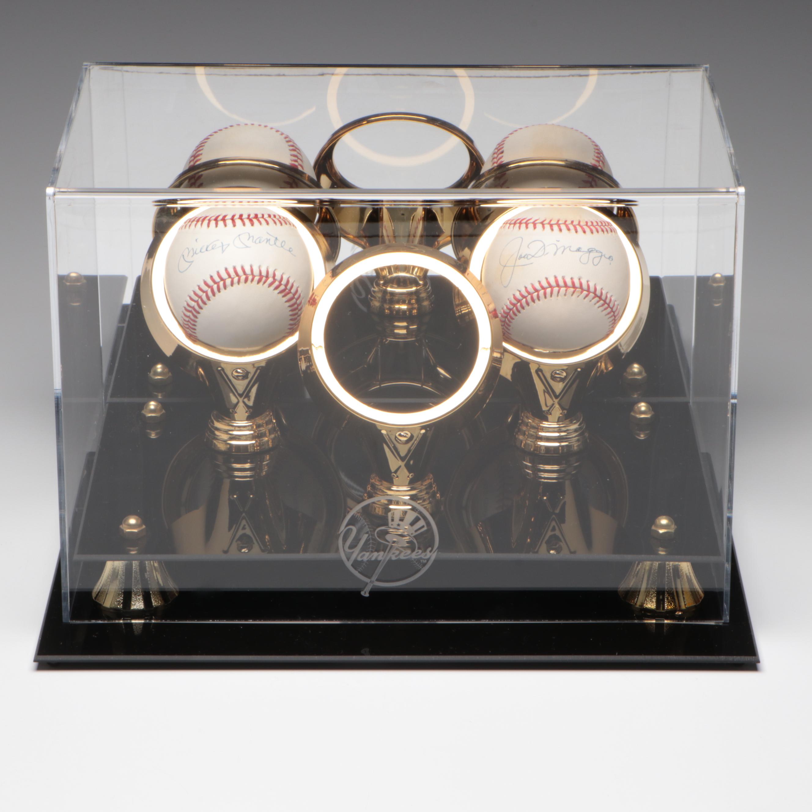 Mickey Mantle and Joe DiMaggio Signed Rawlings Official Baseballs with Display