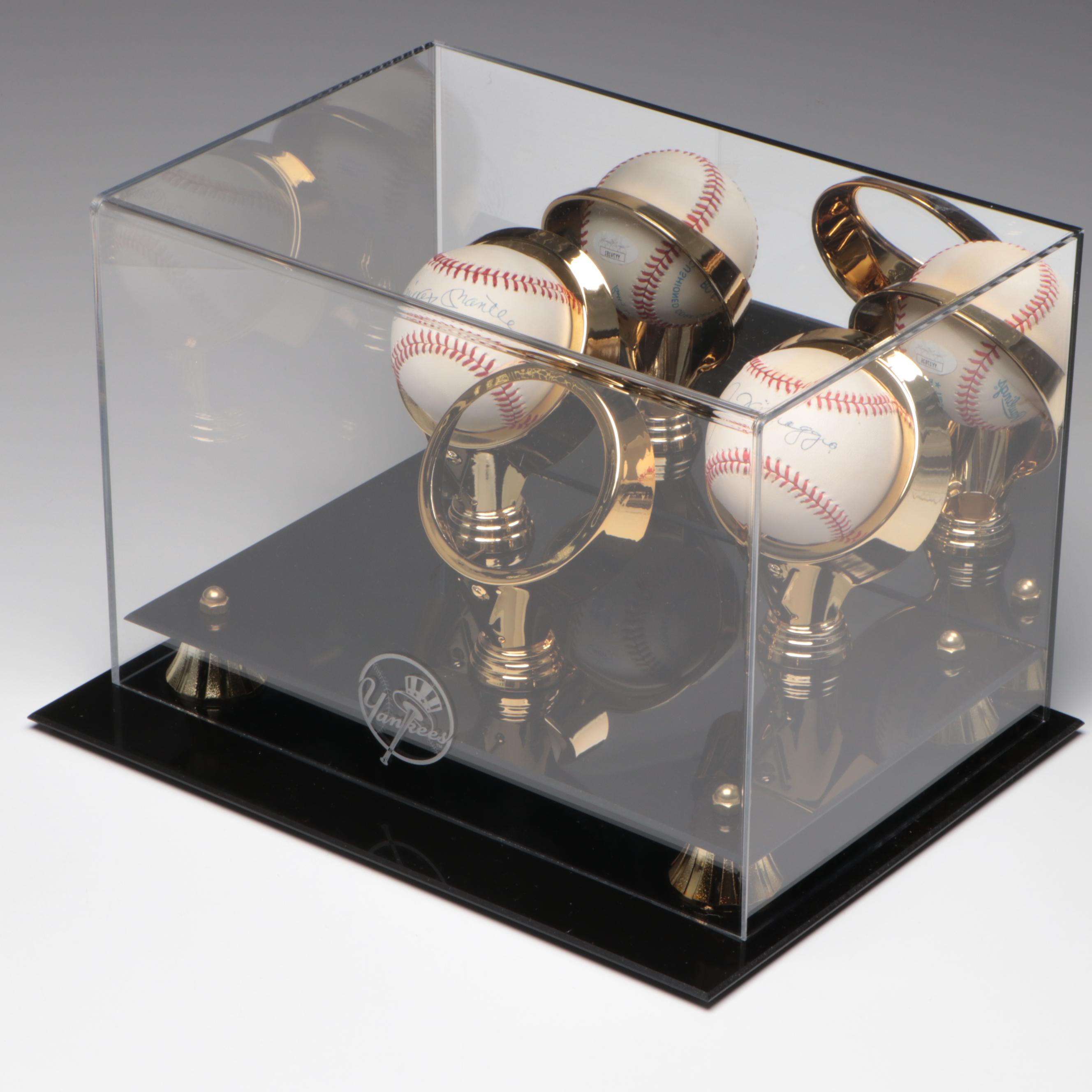 Mickey Mantle and Joe DiMaggio Signed Rawlings Official Baseballs with Display