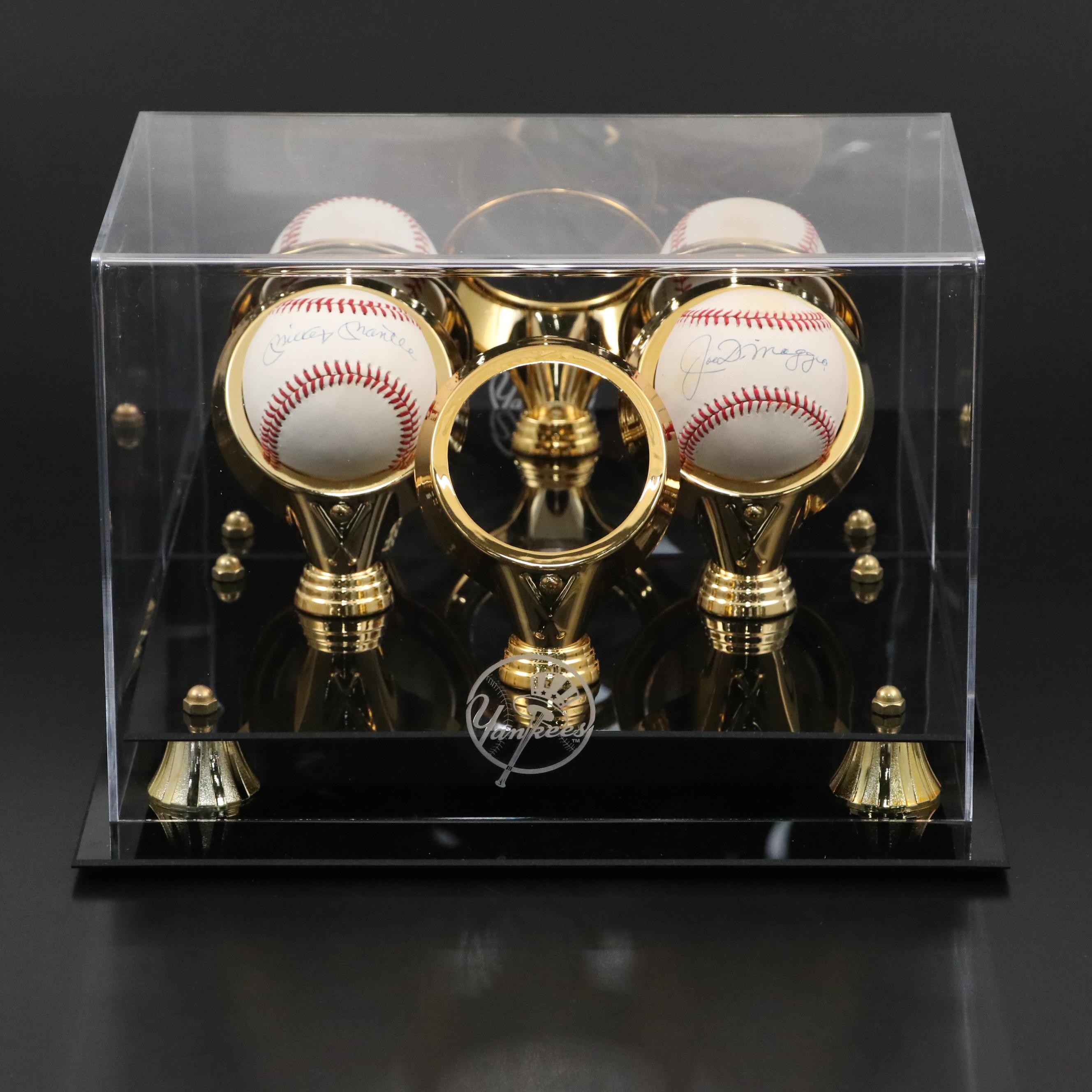 Mickey Mantle and Joe DiMaggio Signed Rawlings Official Baseballs with Display
