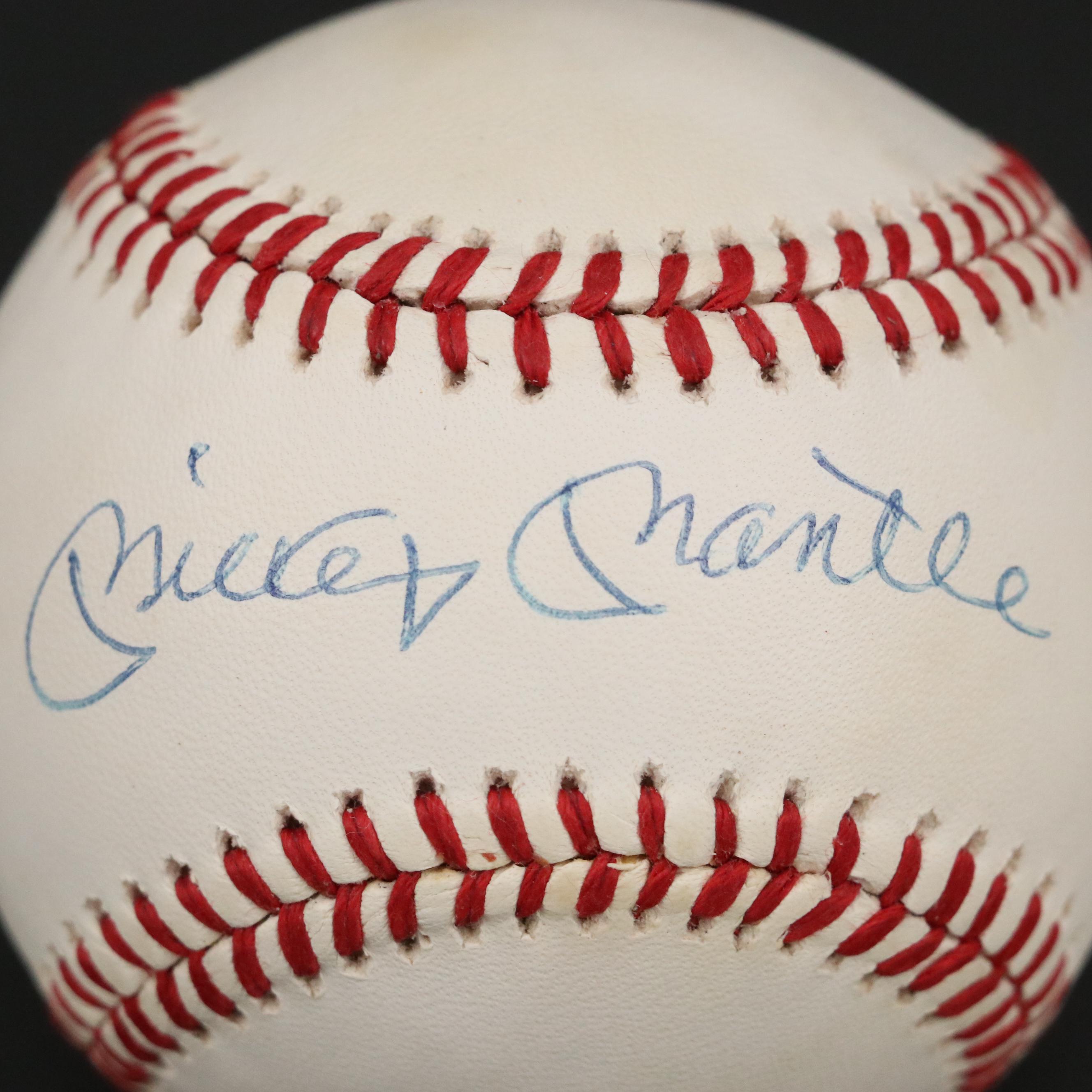 Mickey Mantle and Joe DiMaggio Signed Rawlings Official Baseballs with Display