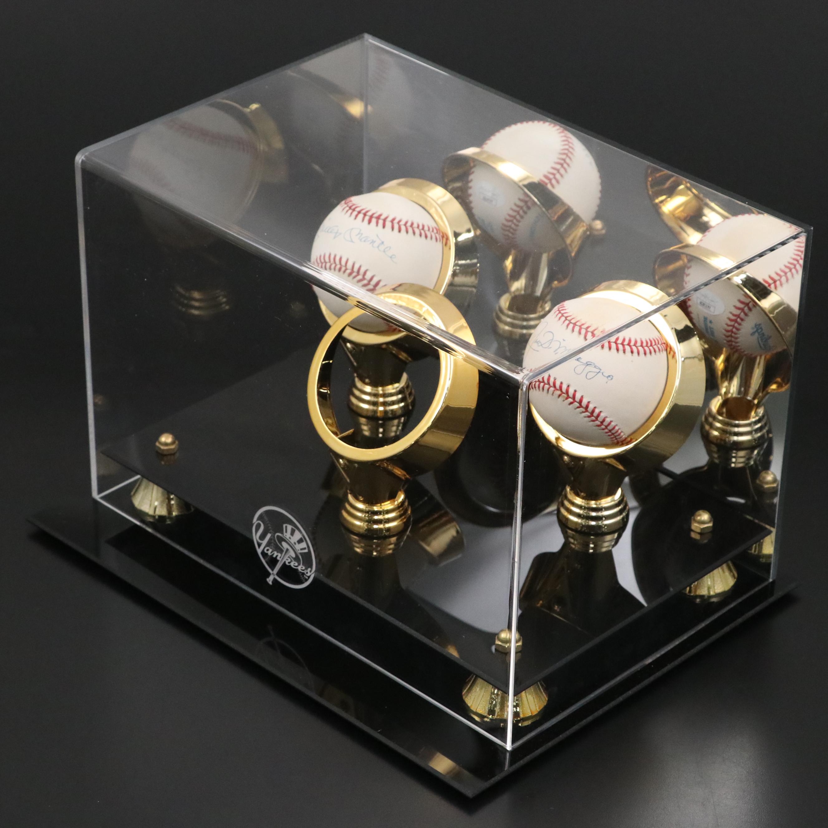 Mickey Mantle and Joe DiMaggio Signed Rawlings Official Baseballs with Display