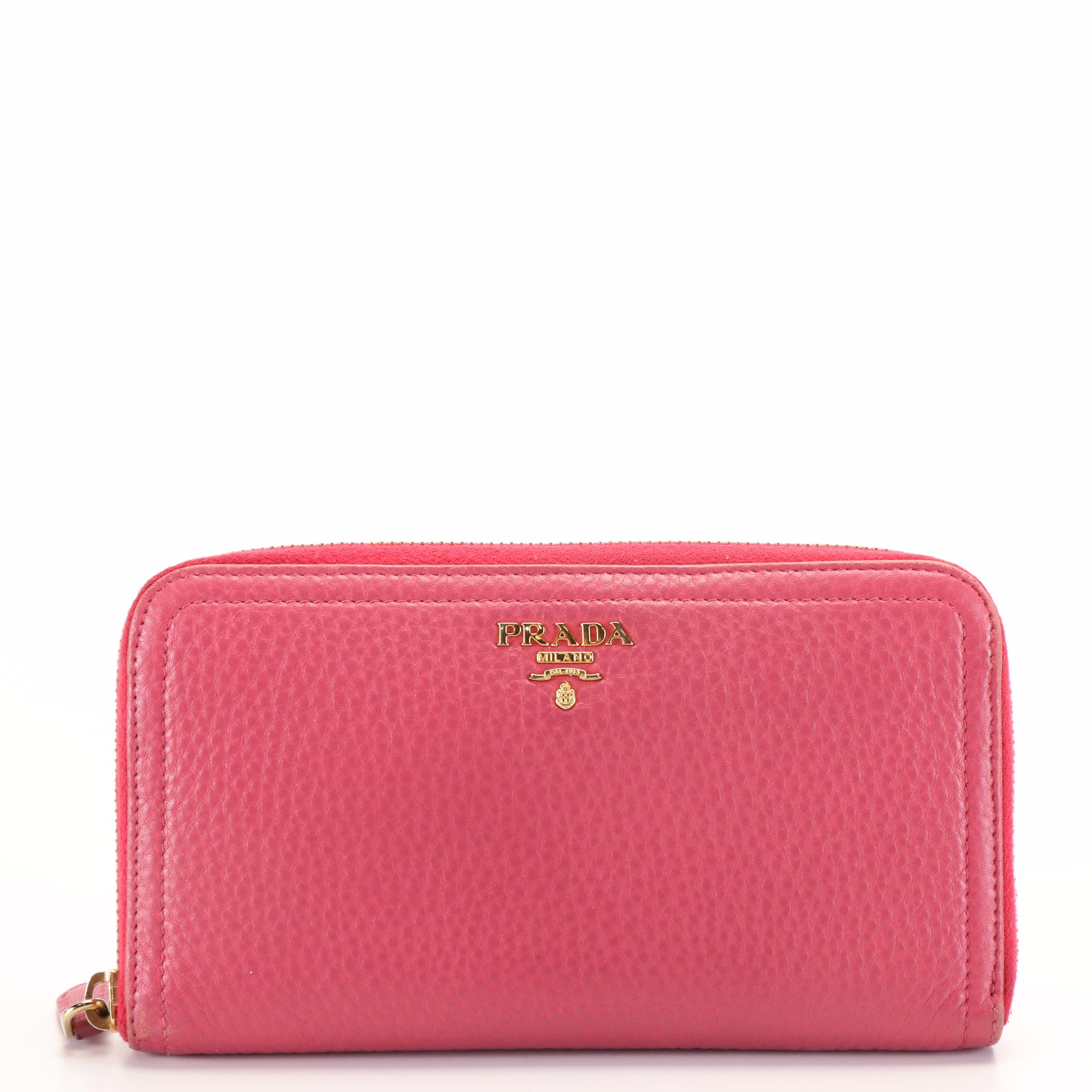 Prada Peonia Pink Vitello Daino Zip Around Wallet