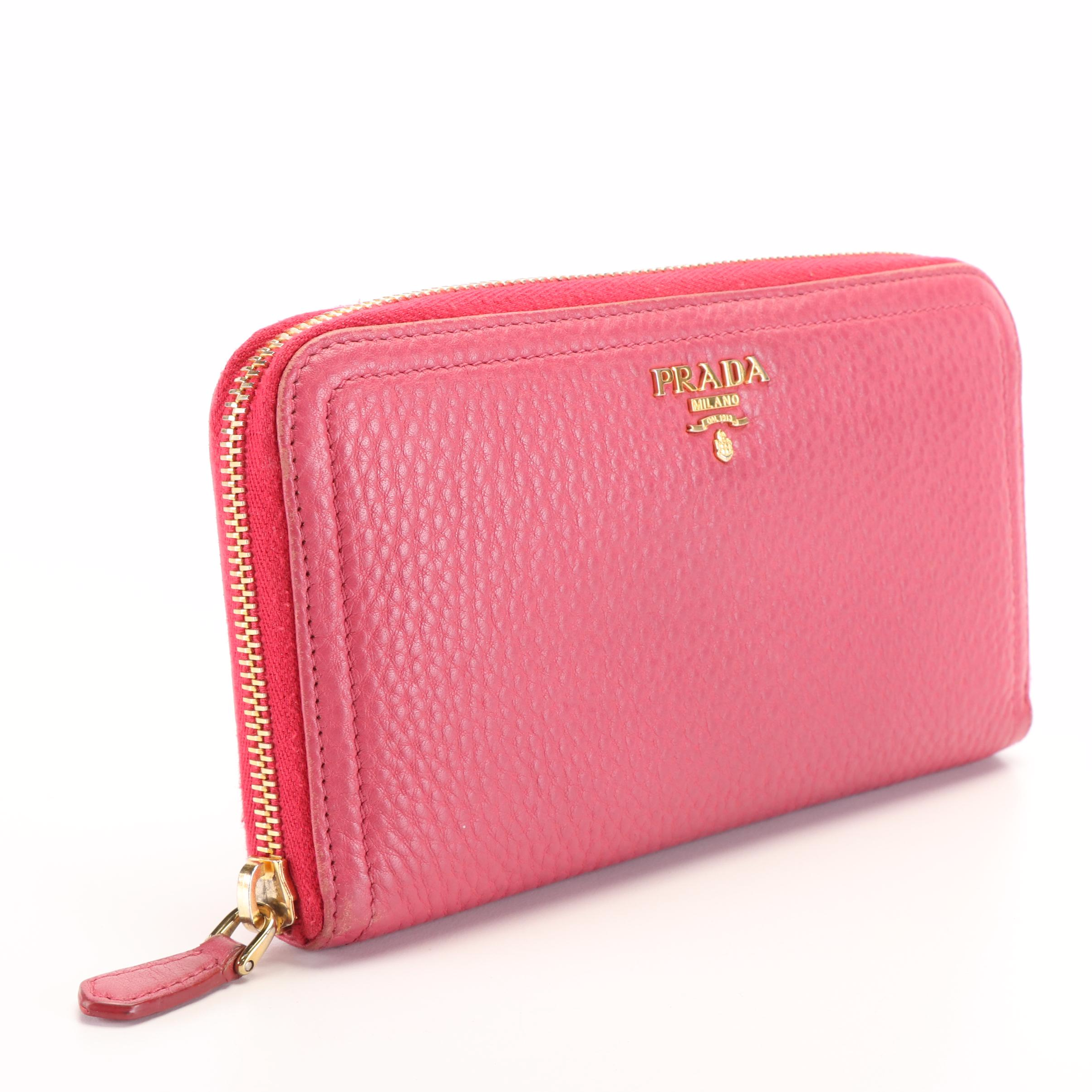 Prada Peonia Pink Vitello Daino Zip Around Wallet
