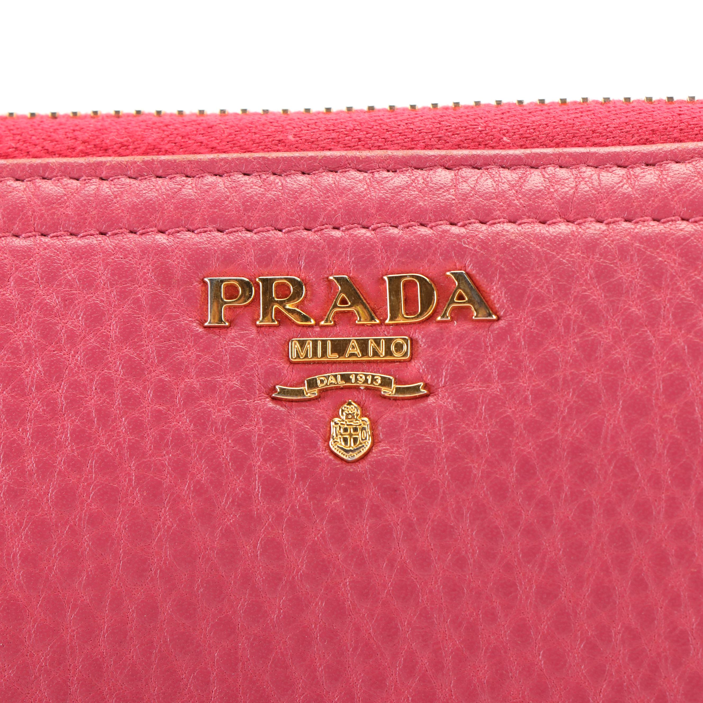 Prada Peonia Pink Vitello Daino Zip Around Wallet
