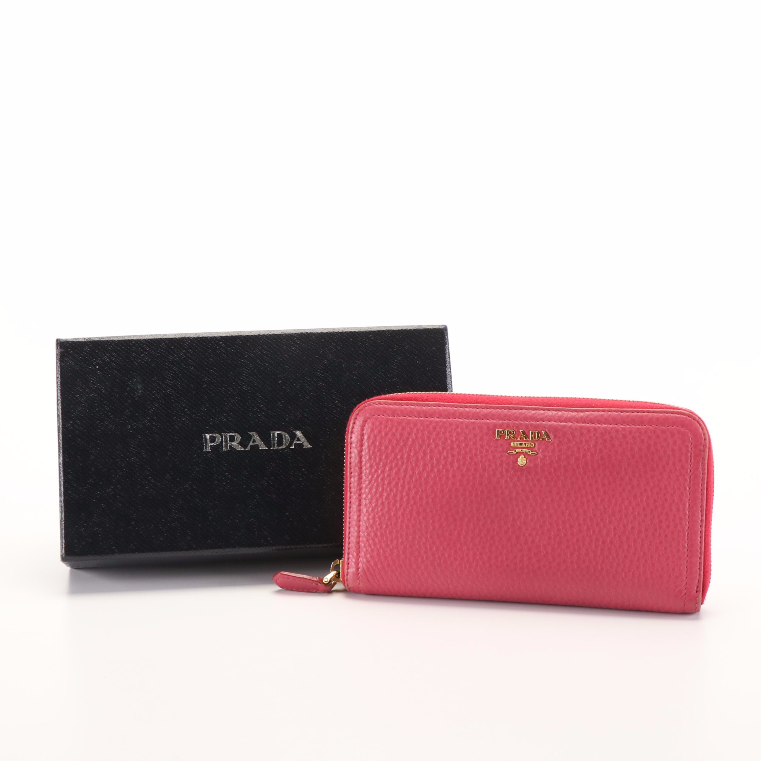 Prada Peonia Pink Vitello Daino Zip Around Wallet