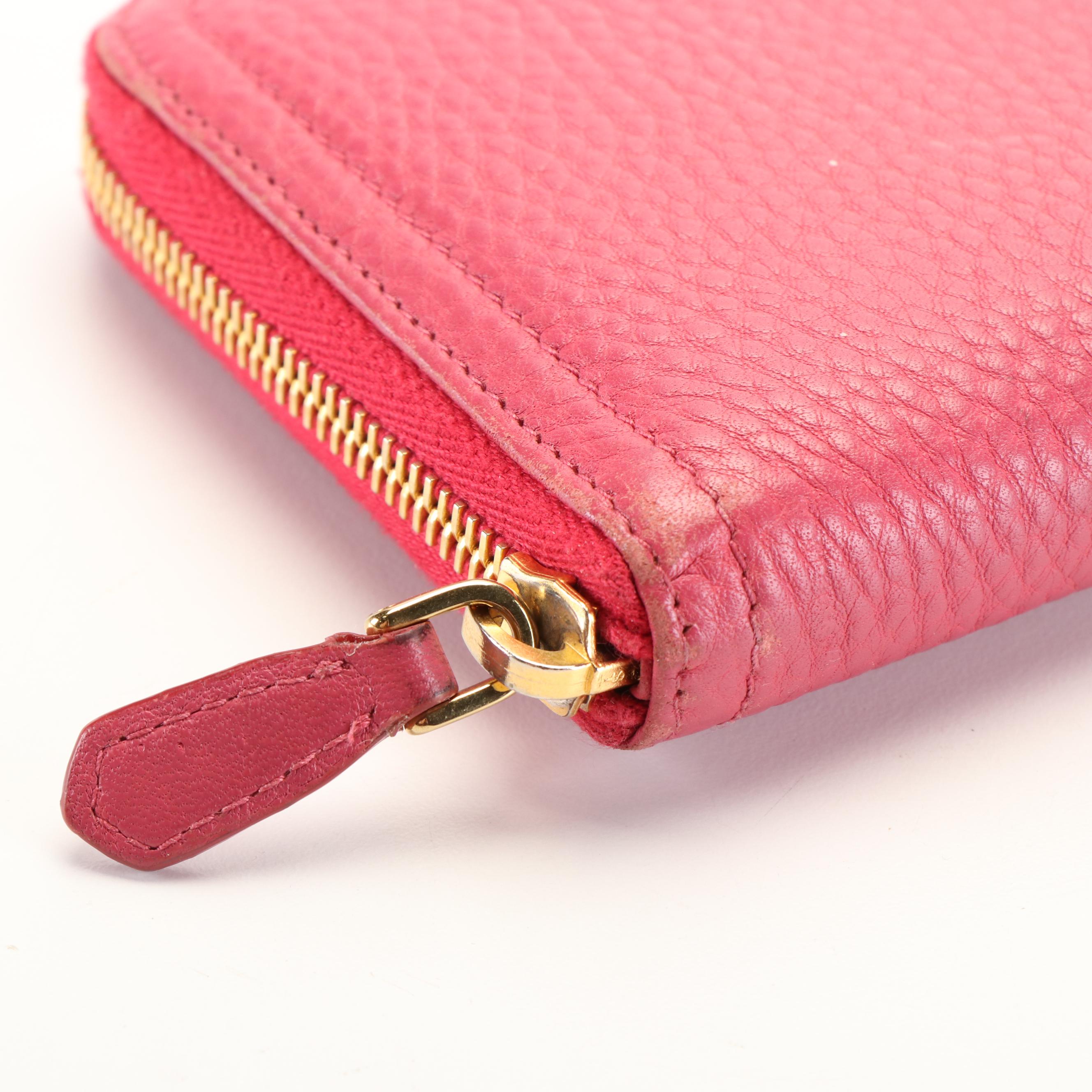 Prada Peonia Pink Vitello Daino Zip Around Wallet