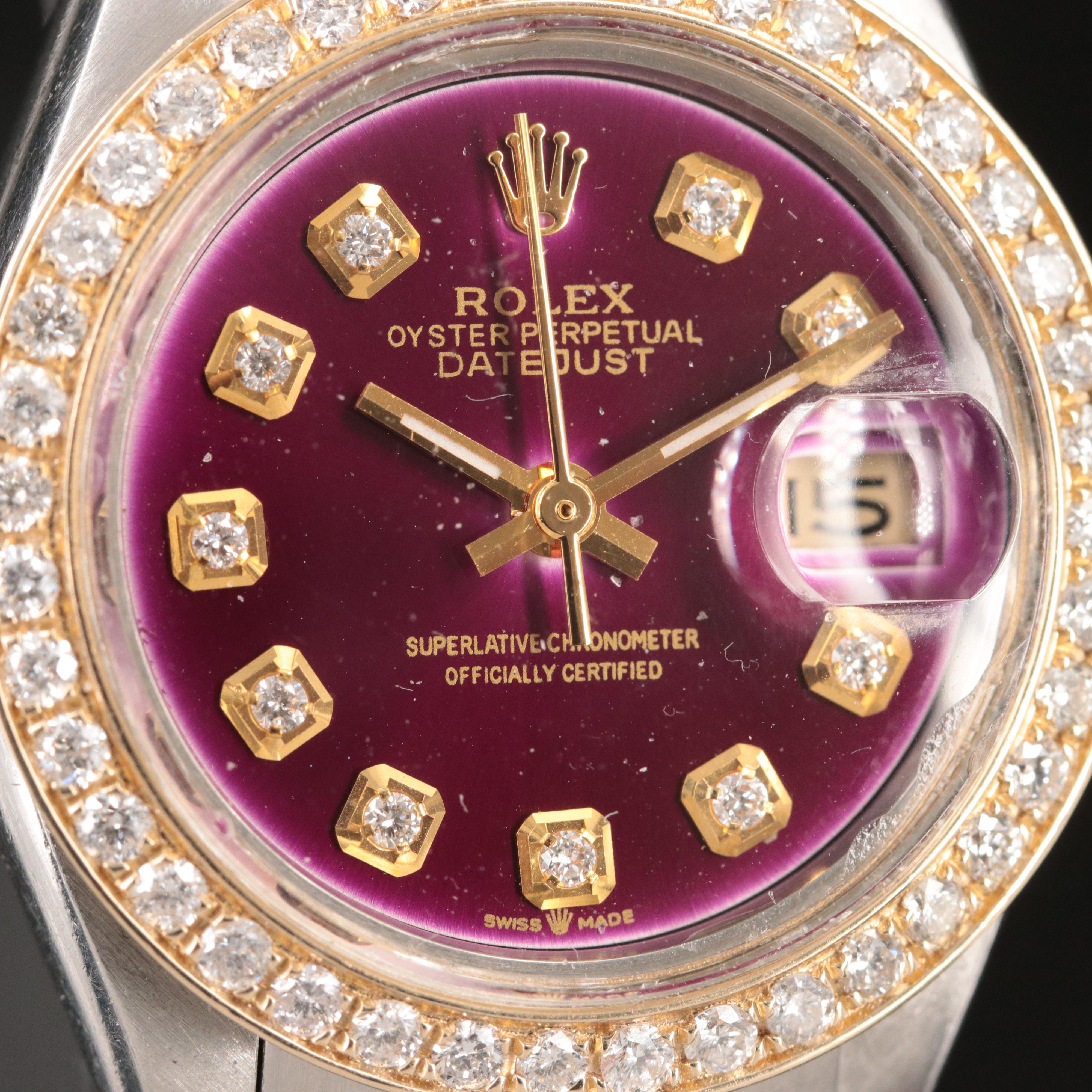 1981 Rolex Datejust Custom Diamond Dial and Bezel 26MM Gold and Steel Watch