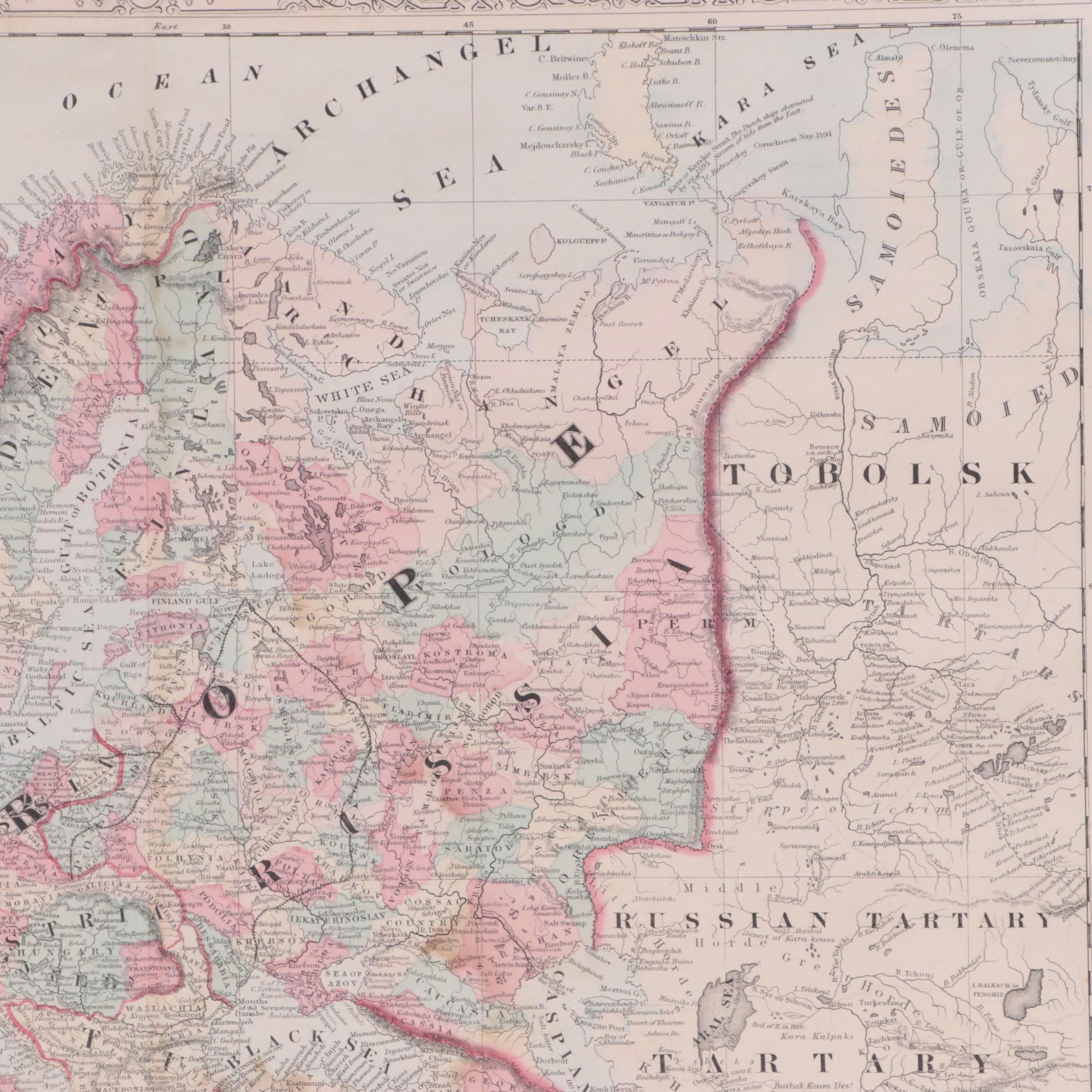 Johnson and Ward Engraving with Hand-Coloring Map "Johnson's Europe," 1864