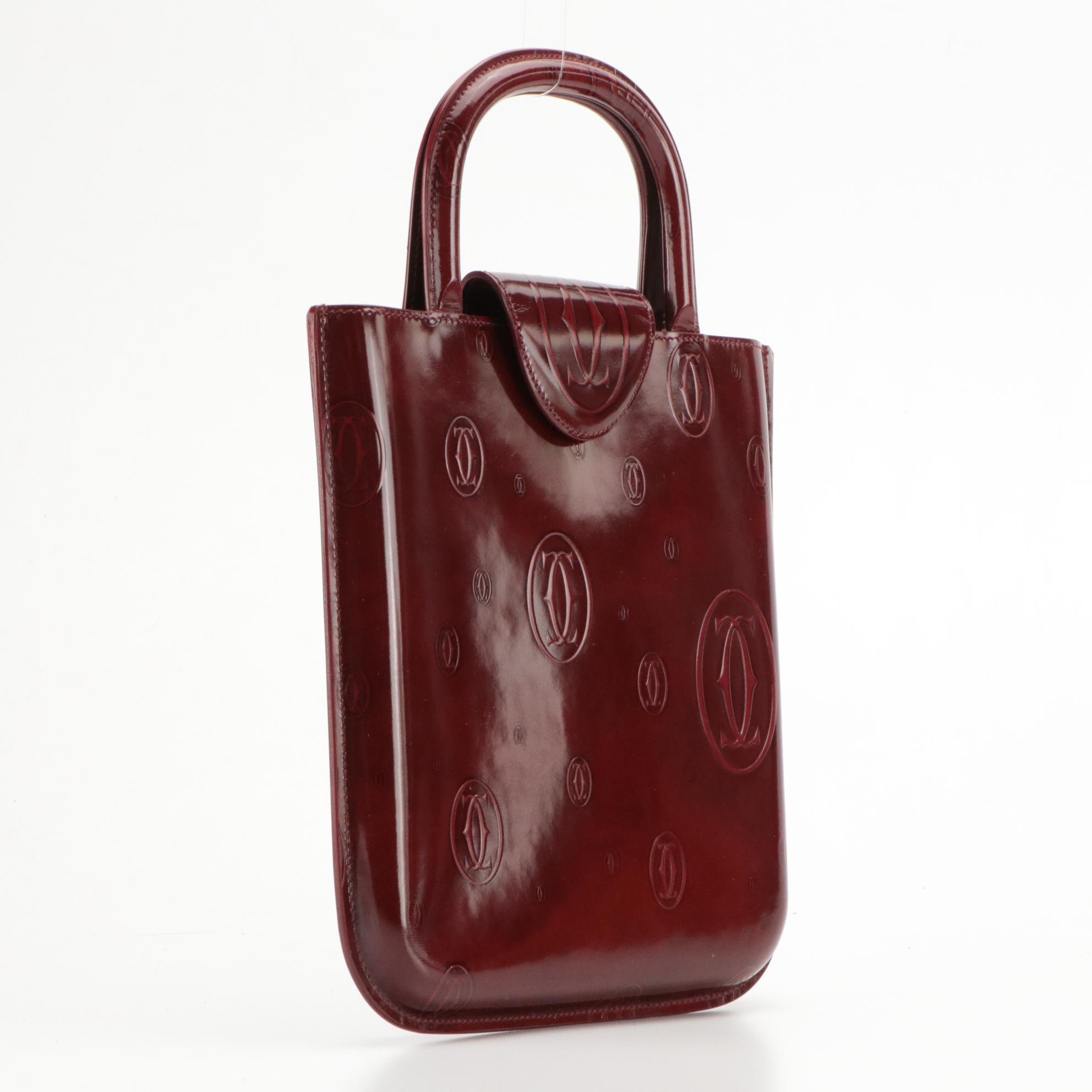 Cartier Happy Birthday Logo Burgundy Patent Leather Handbag with Box