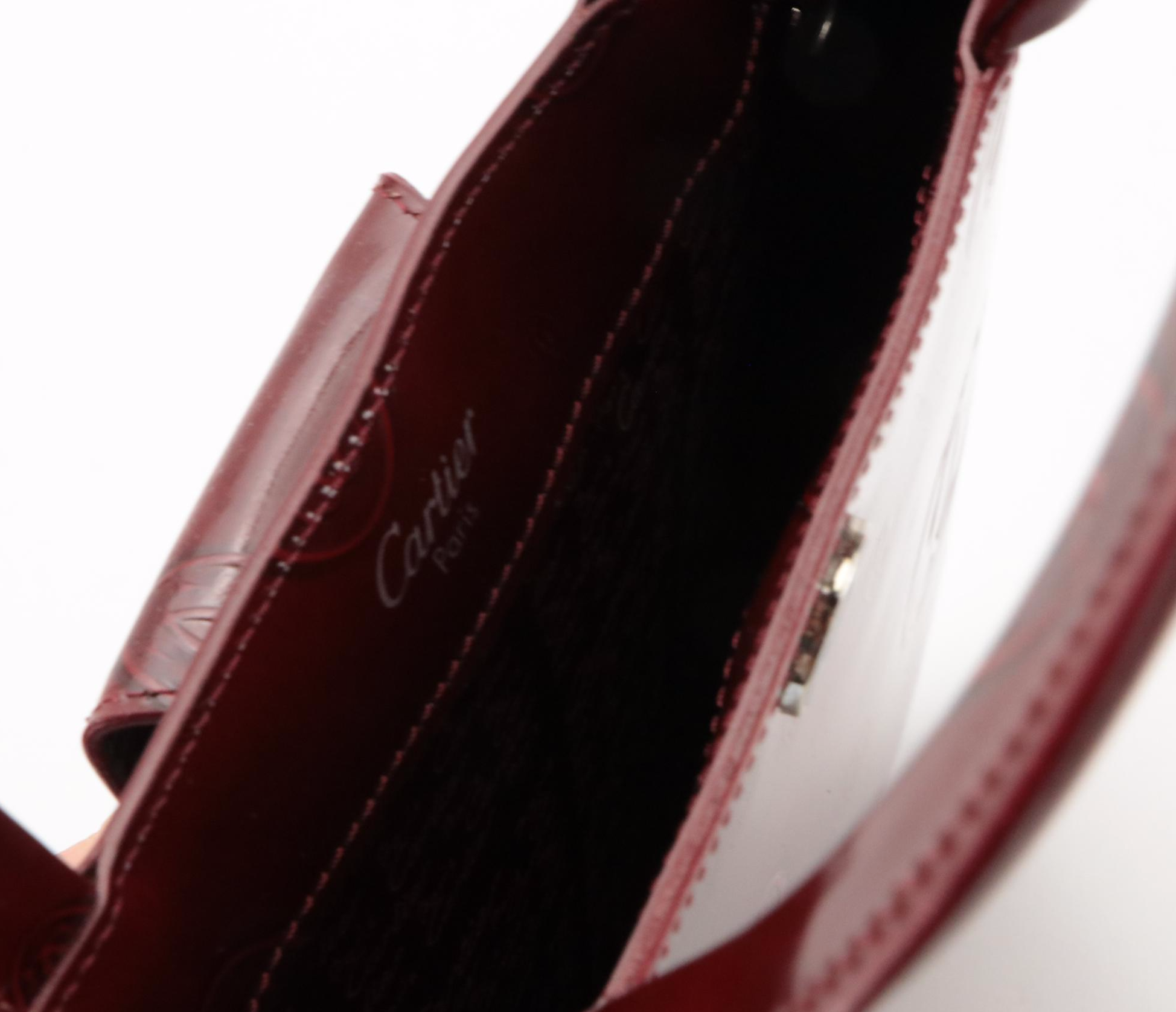 Cartier Happy Birthday Logo Burgundy Patent Leather Handbag with Box