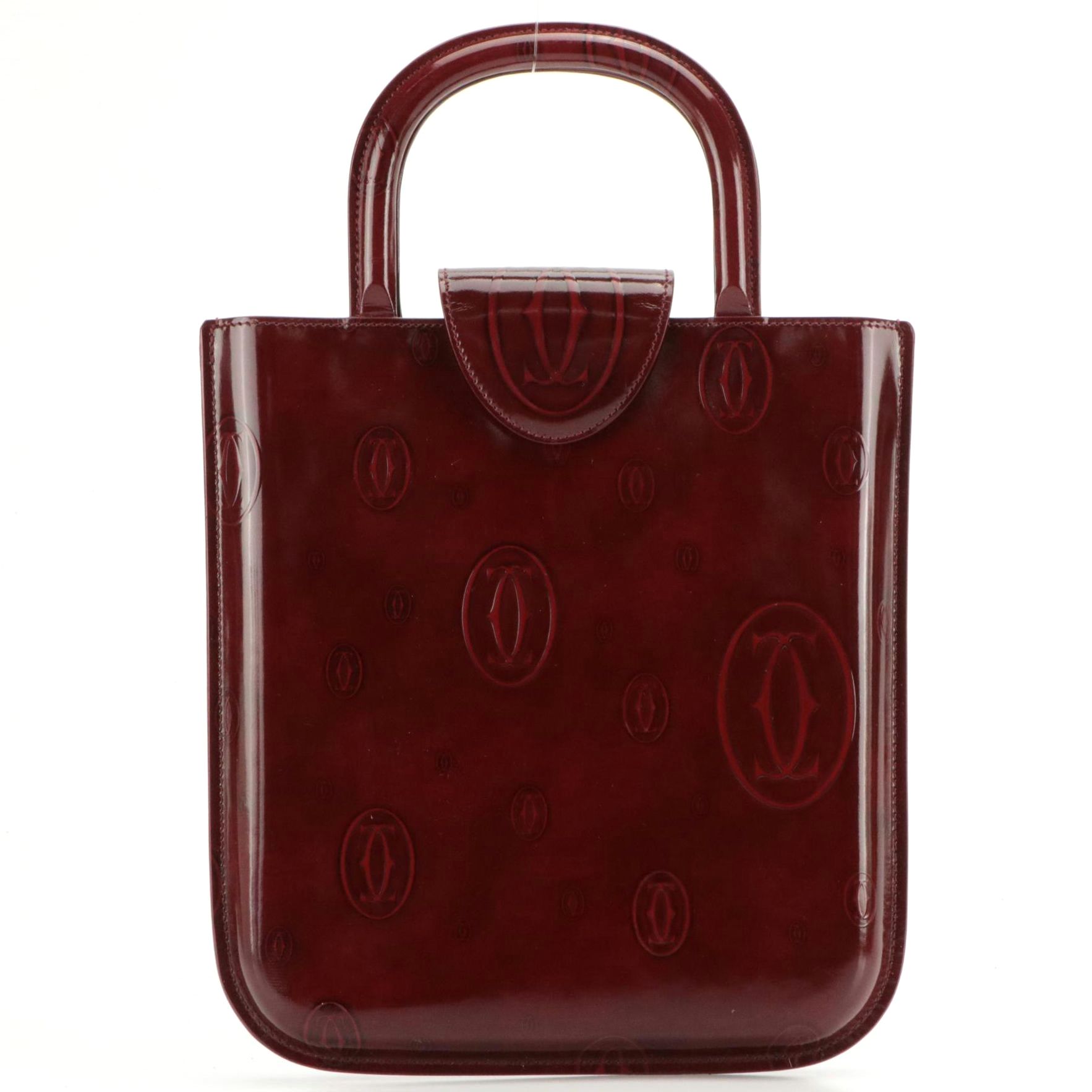 Cartier Happy Birthday Logo Burgundy Patent Leather Handbag with Box