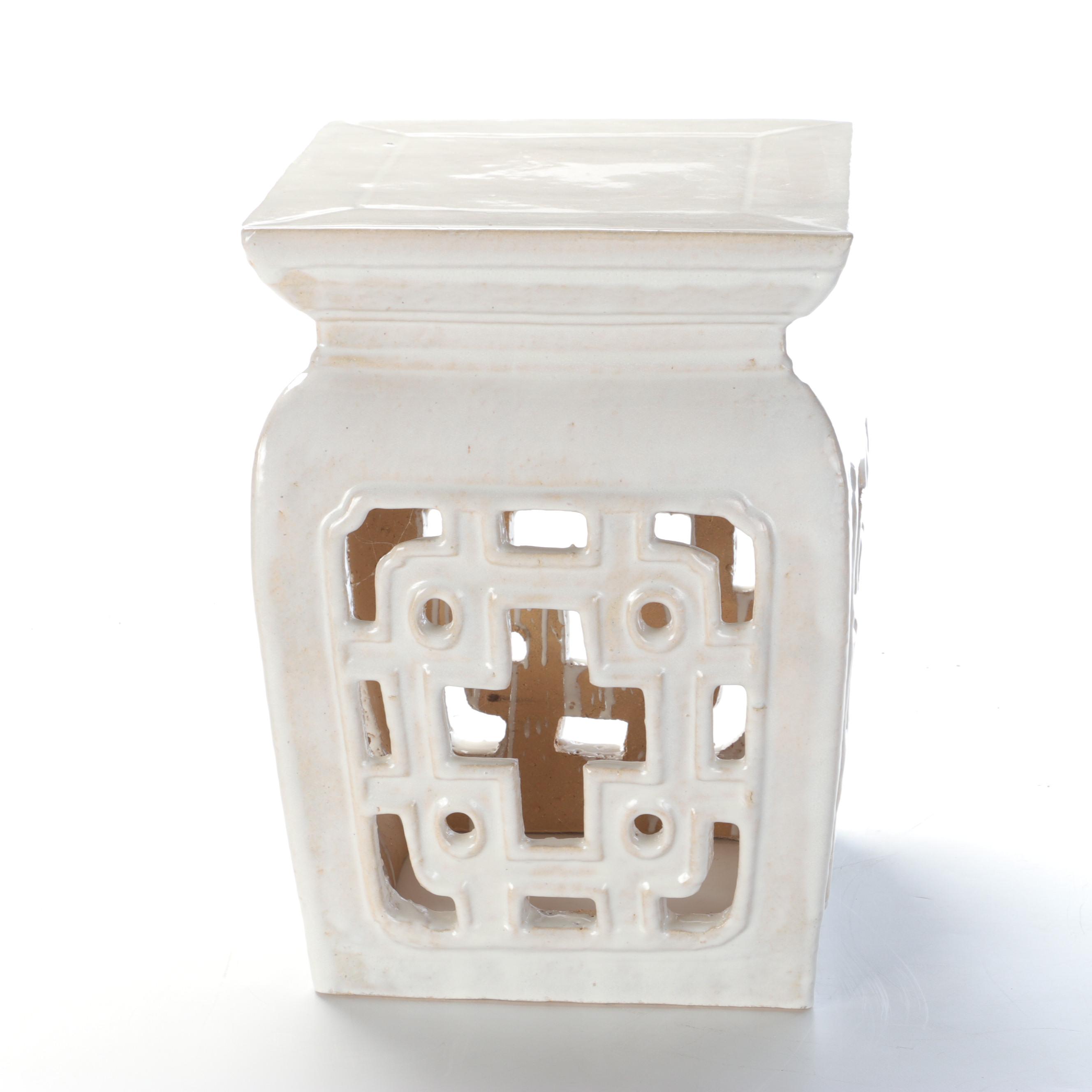 White Glazed Ceramic Outdoor Garden Stool