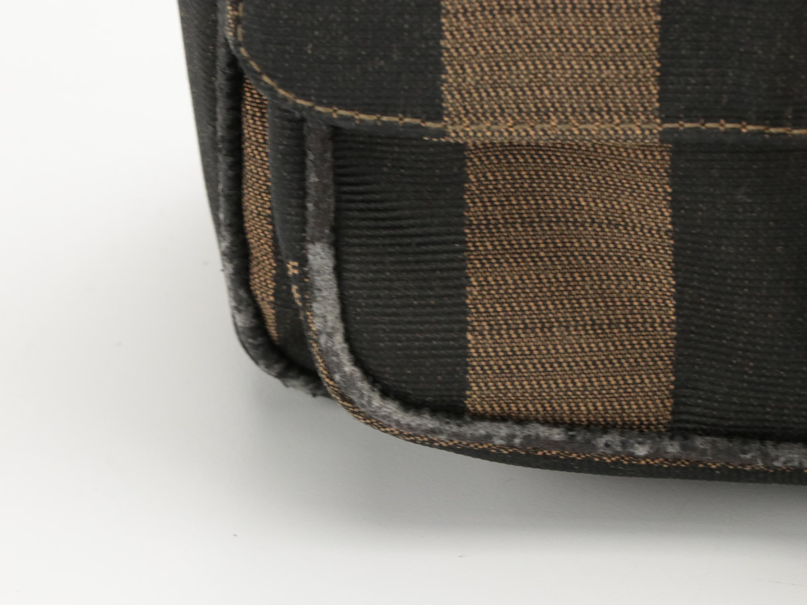 Fendi Black/Tobacco Jacquard Pequin Canvas Buckle-Flap Crossbody Bag