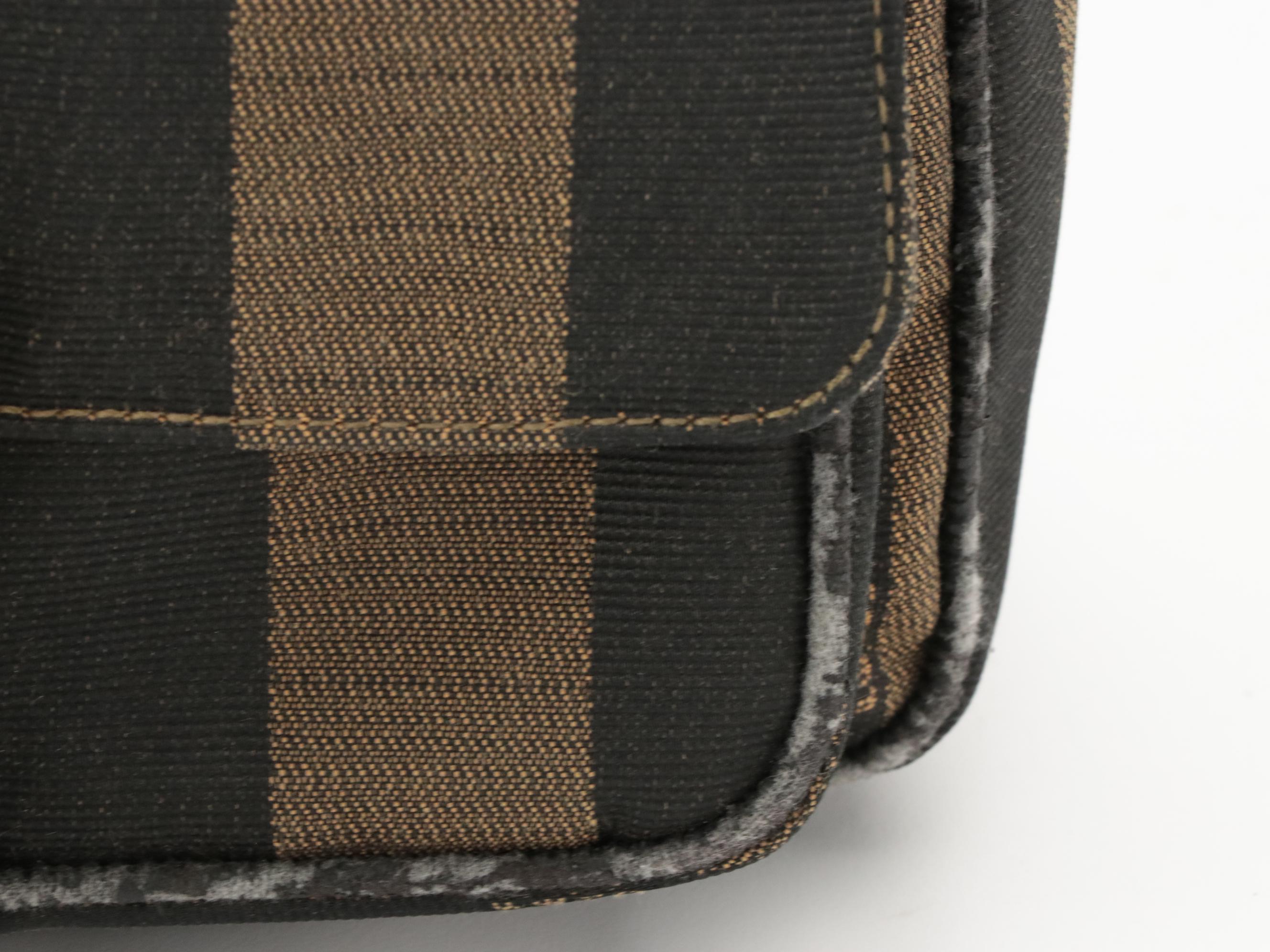 Fendi Black/Tobacco Jacquard Pequin Canvas Buckle-Flap Crossbody Bag