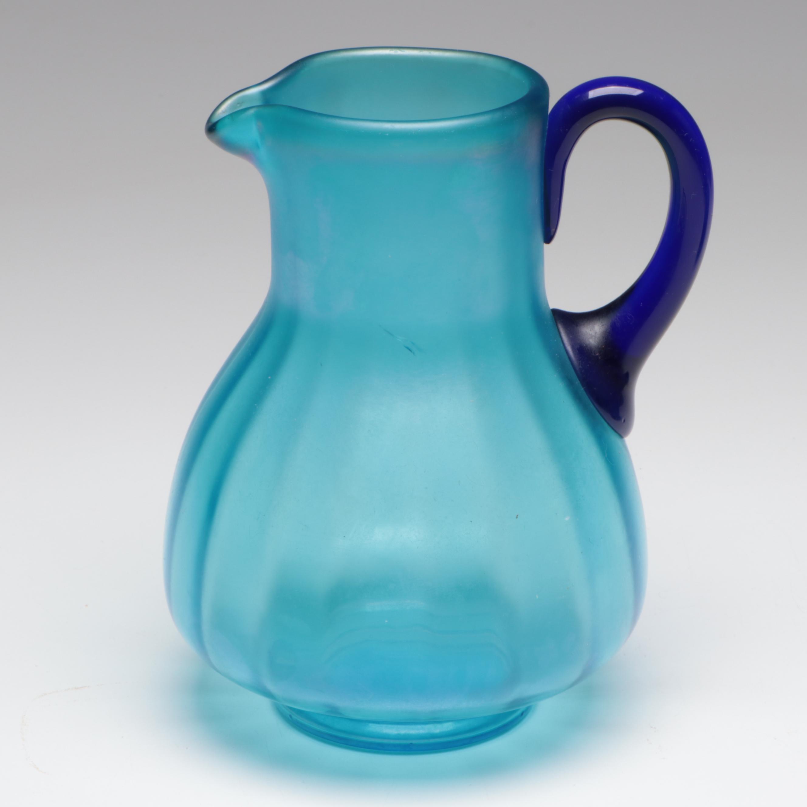 Fenton "Celeste" Cobalt Handled Blue Pitcher, Blue Bowl, Graphite Drawing, More