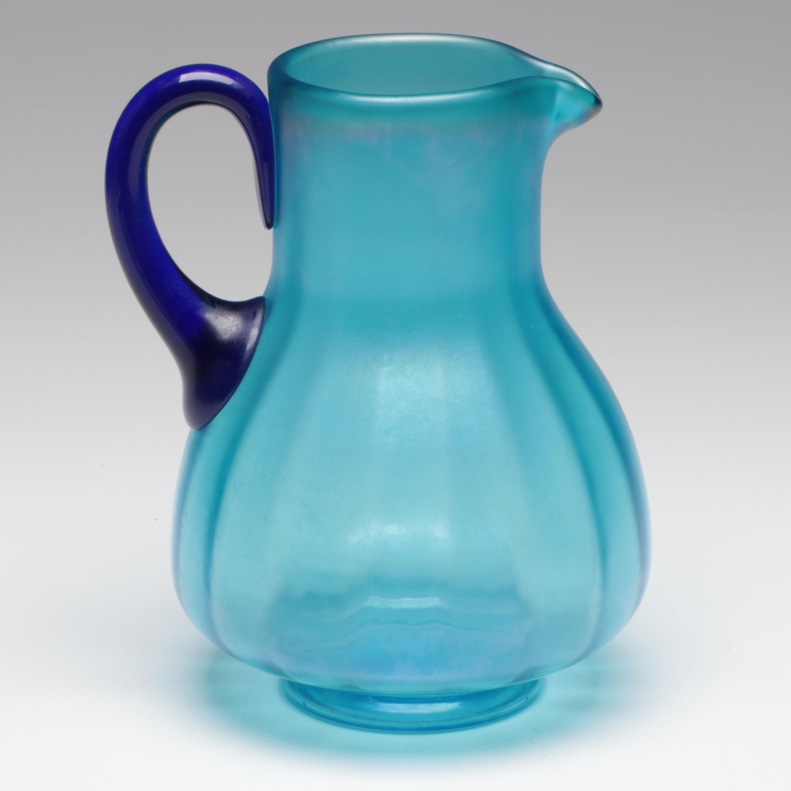 Fenton "Celeste" Cobalt Handled Blue Pitcher, Blue Bowl, Graphite Drawing, More