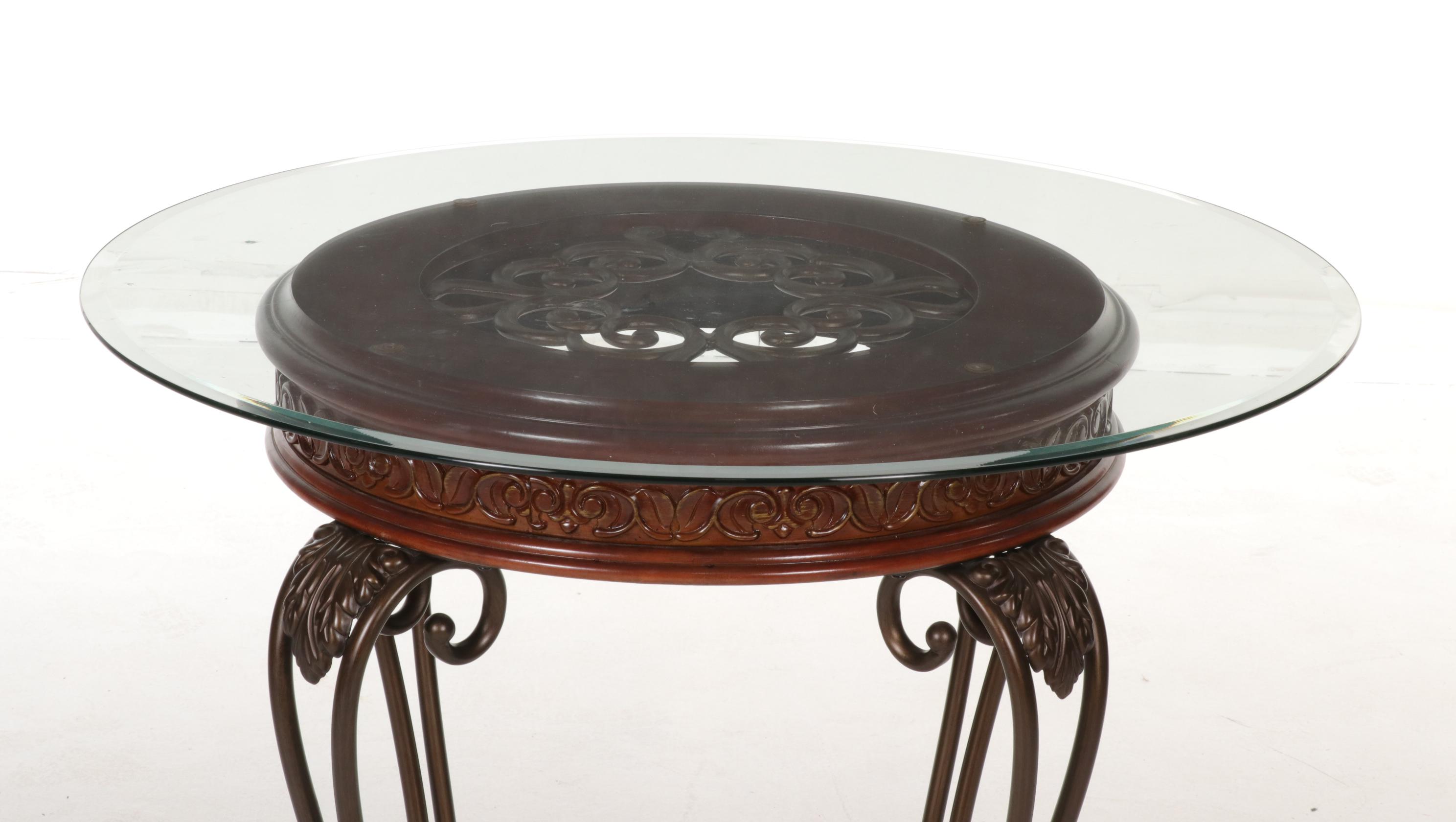 Ashley Furniture Metal and Cherry-Stained Counter Height Pub Table and Chair Set