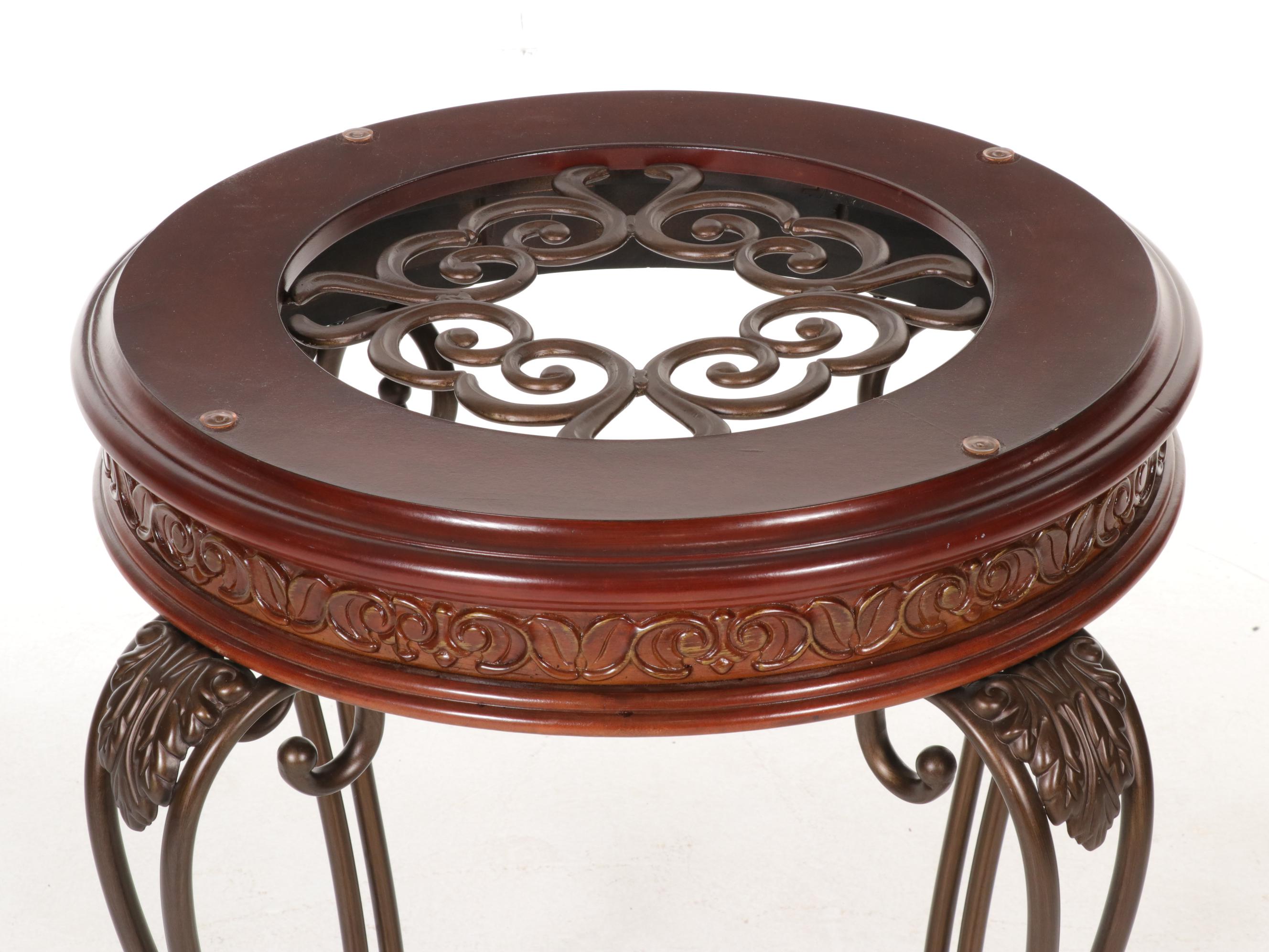 Ashley Furniture Metal and Cherry-Stained Counter Height Pub Table and Chair Set