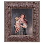 Oil Painting After Paul Martin of a Mother Holding a Child