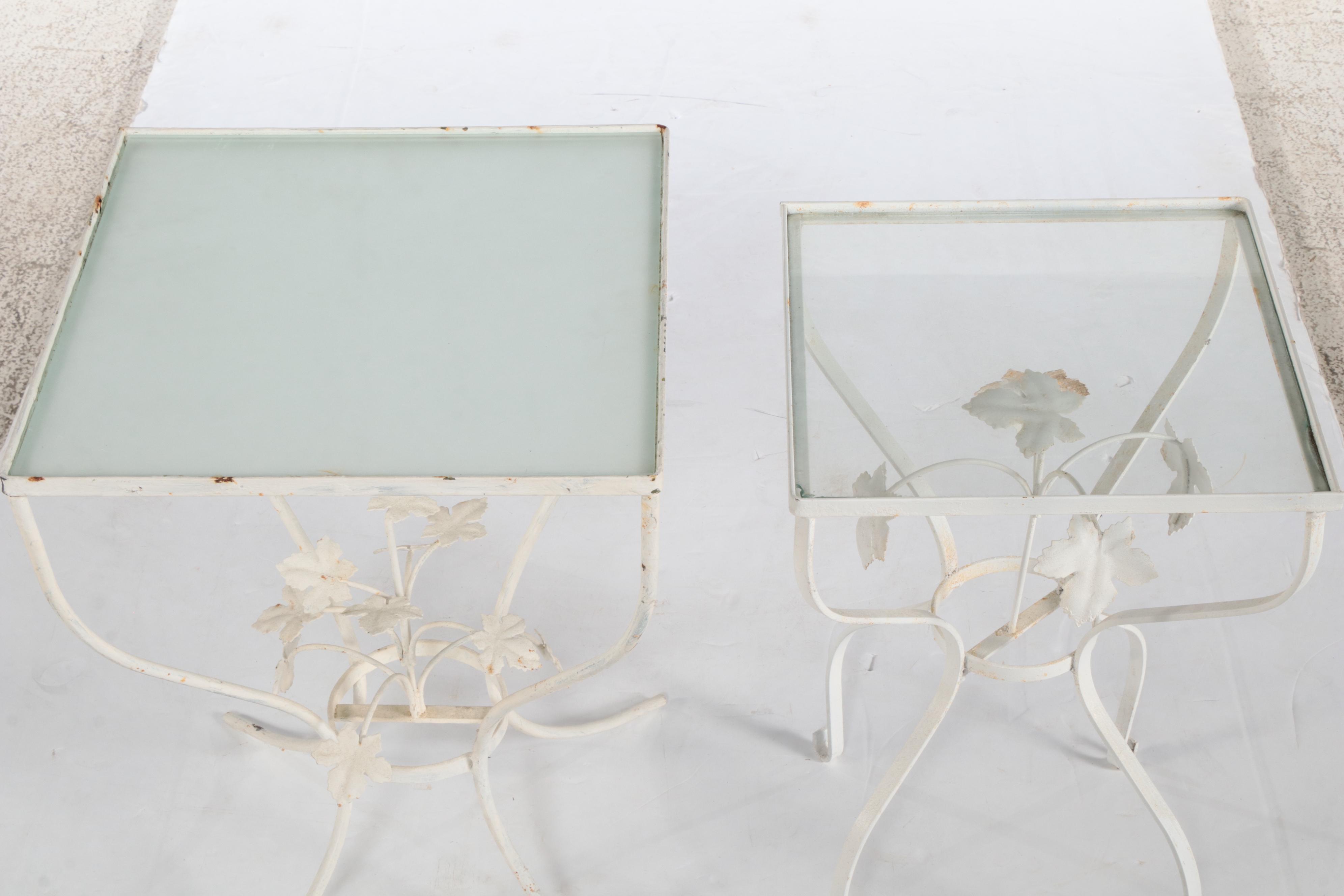 Mid Century Enameled Metal Accent Tables With Summer Grape Vine Accents