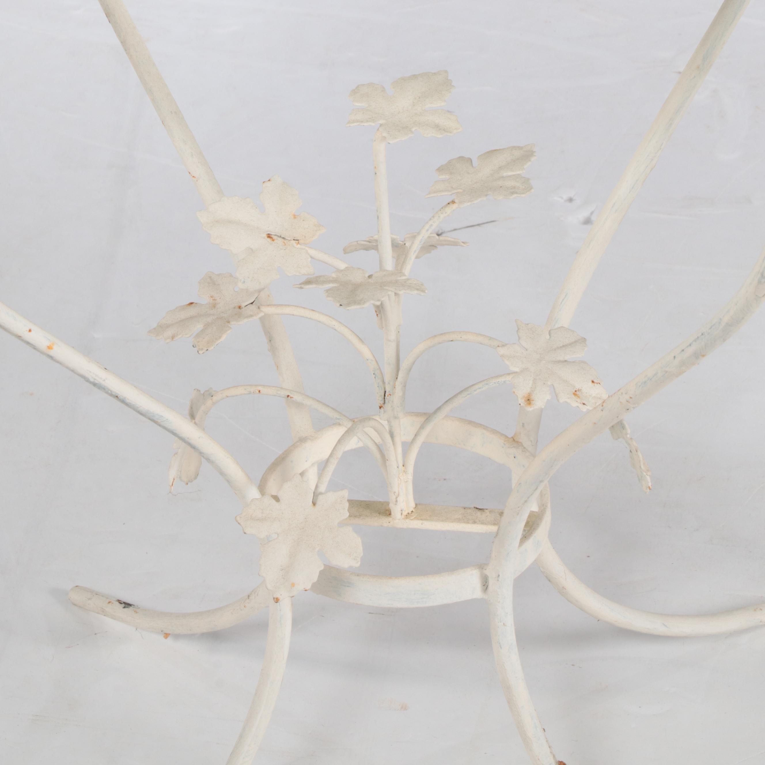 Mid Century Enameled Metal Accent Tables With Summer Grape Vine Accents