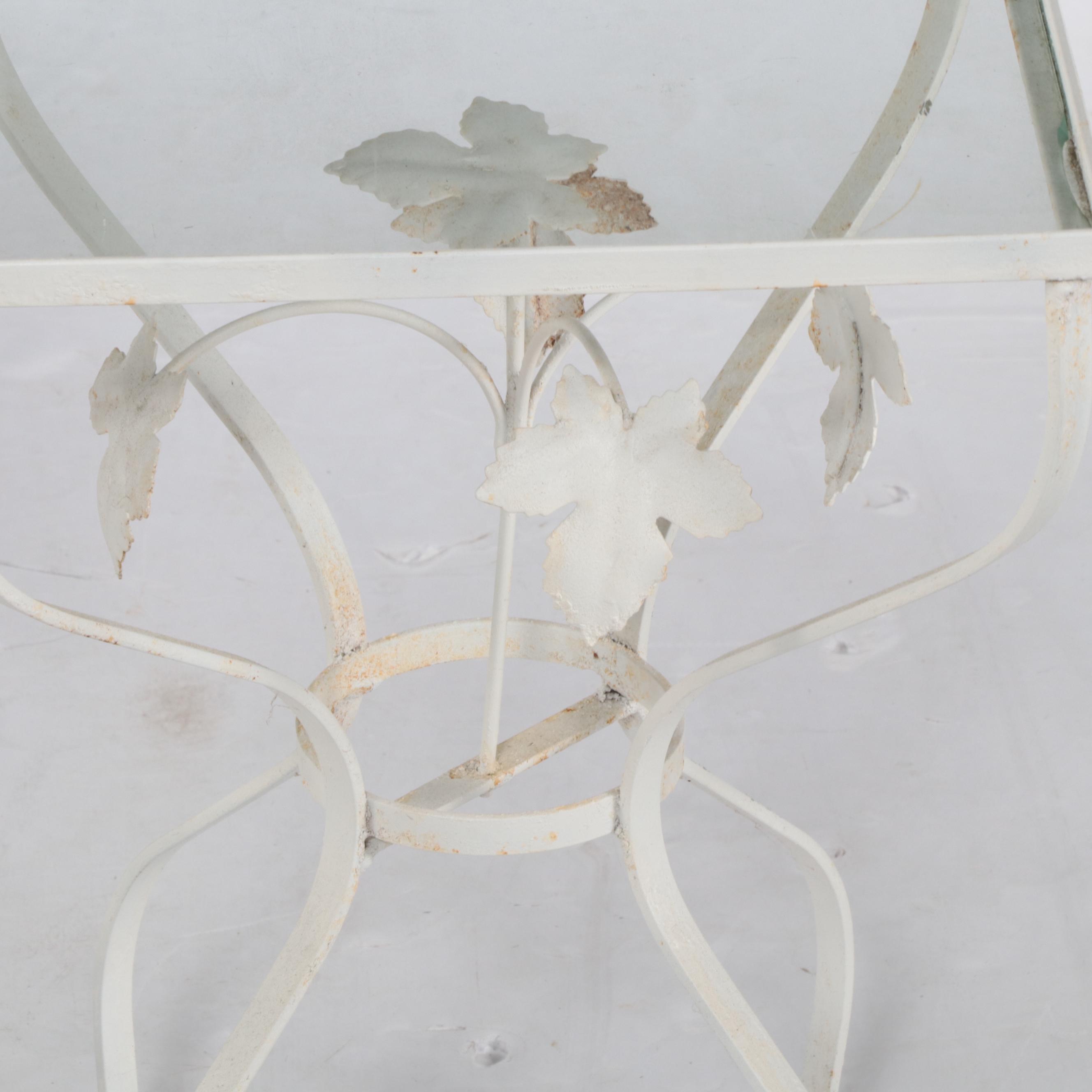 Mid Century Enameled Metal Accent Tables With Summer Grape Vine Accents