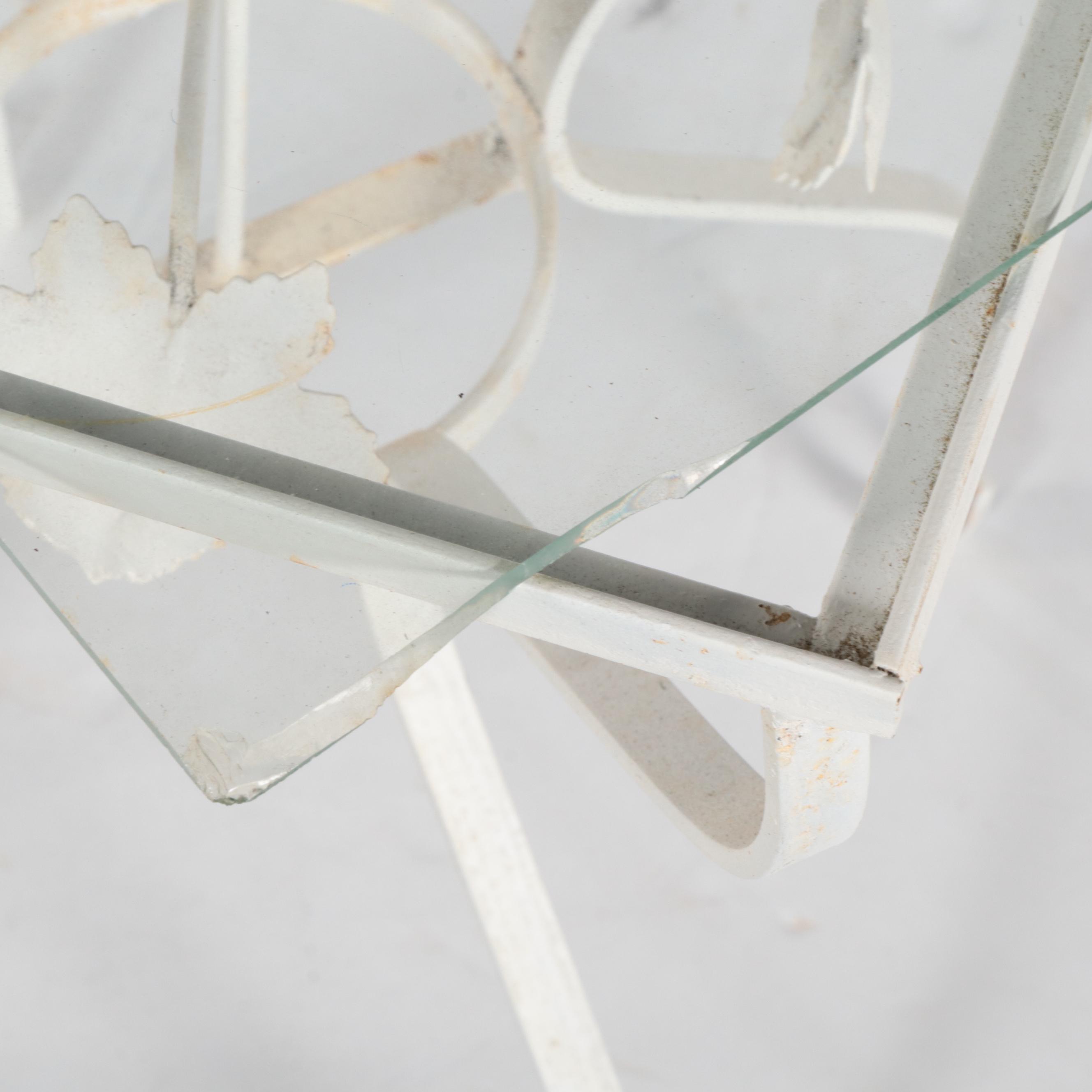 Mid Century Enameled Metal Accent Tables With Summer Grape Vine Accents