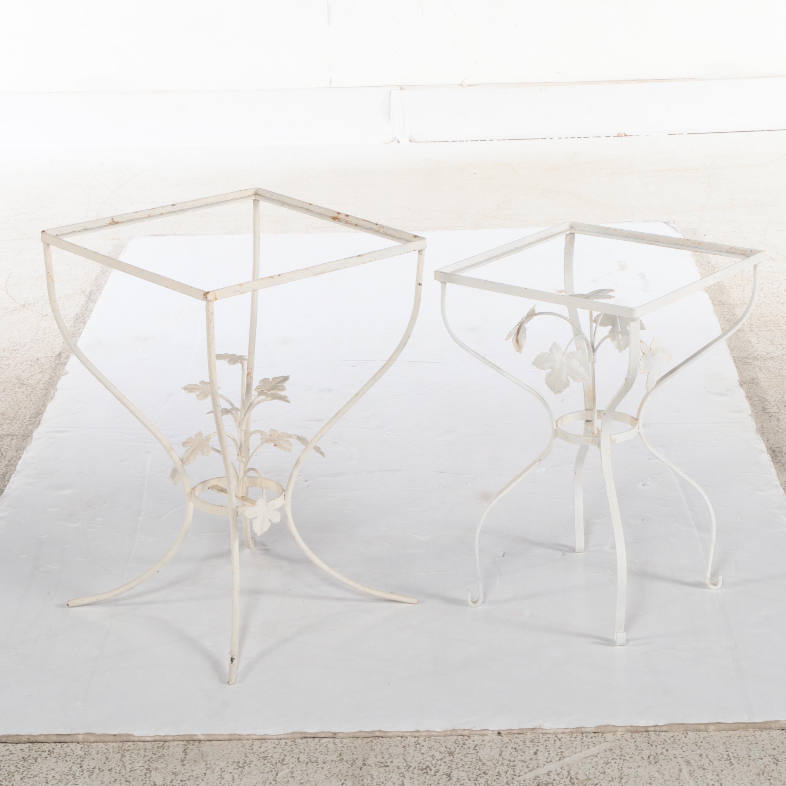 Mid Century Enameled Metal Accent Tables With Summer Grape Vine Accents