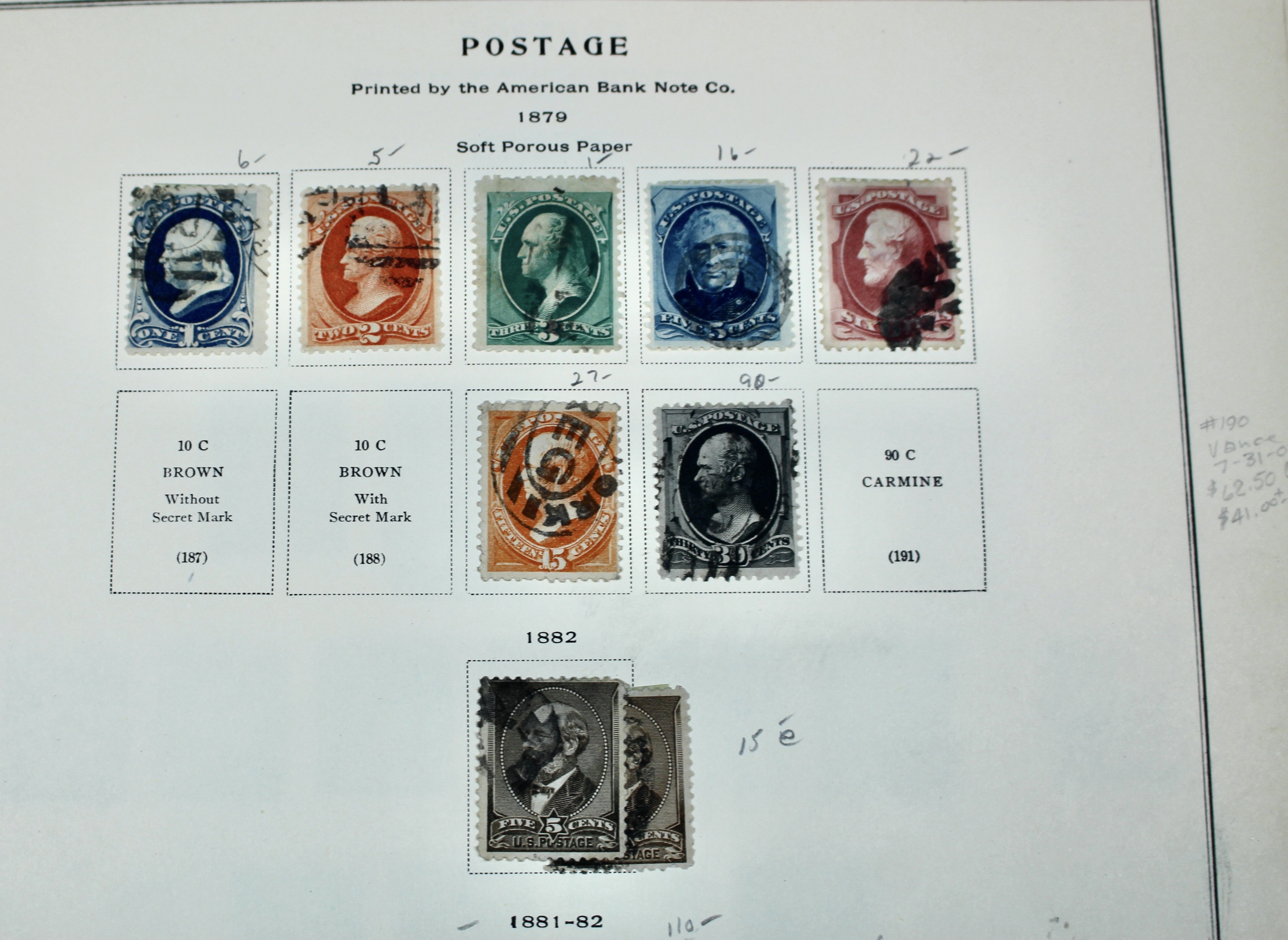 Early U.S. Postage Stamp Collection, 1851 to 1893