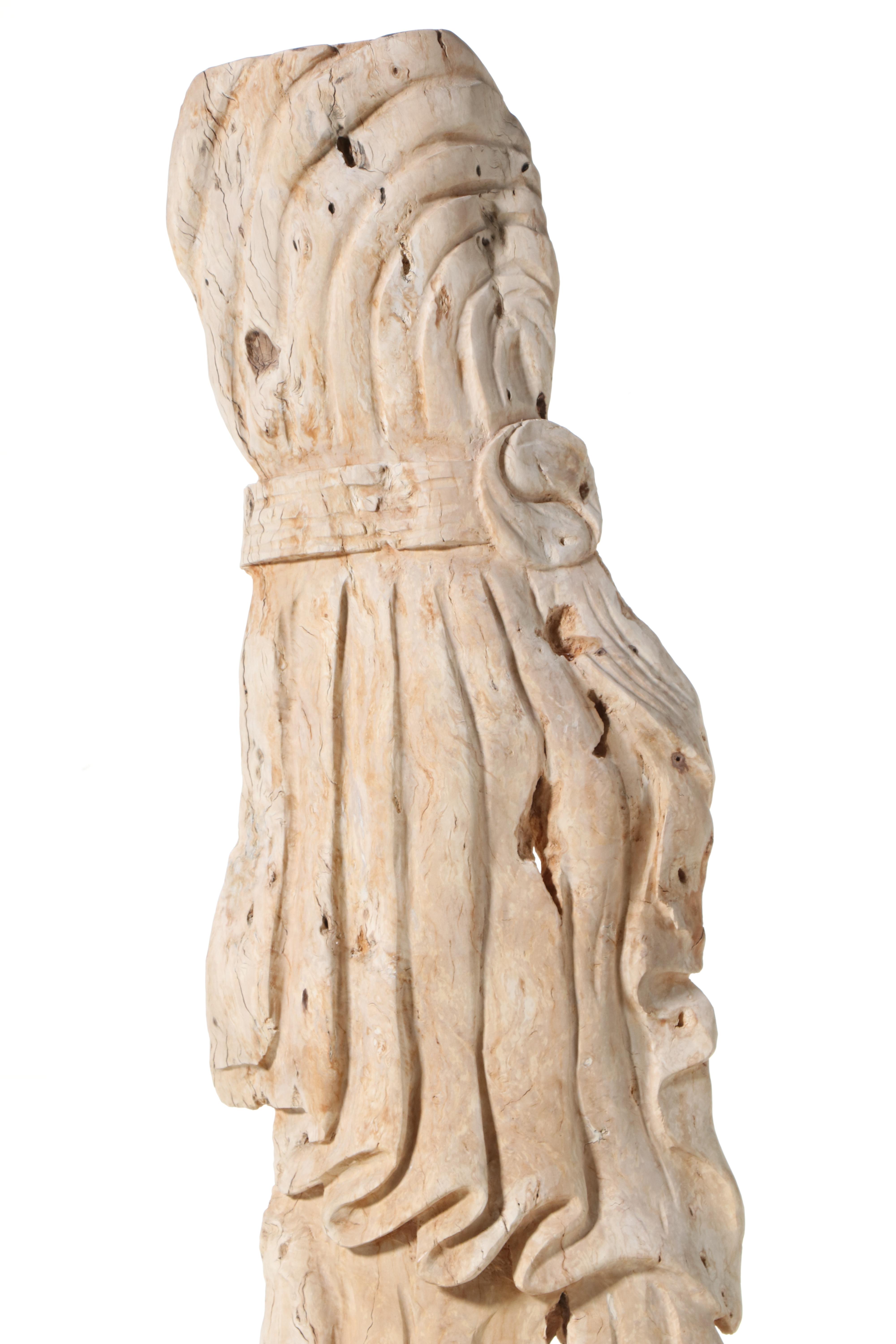 Indian Large-Scale Carved Teak Drapery Sculpture on Stand