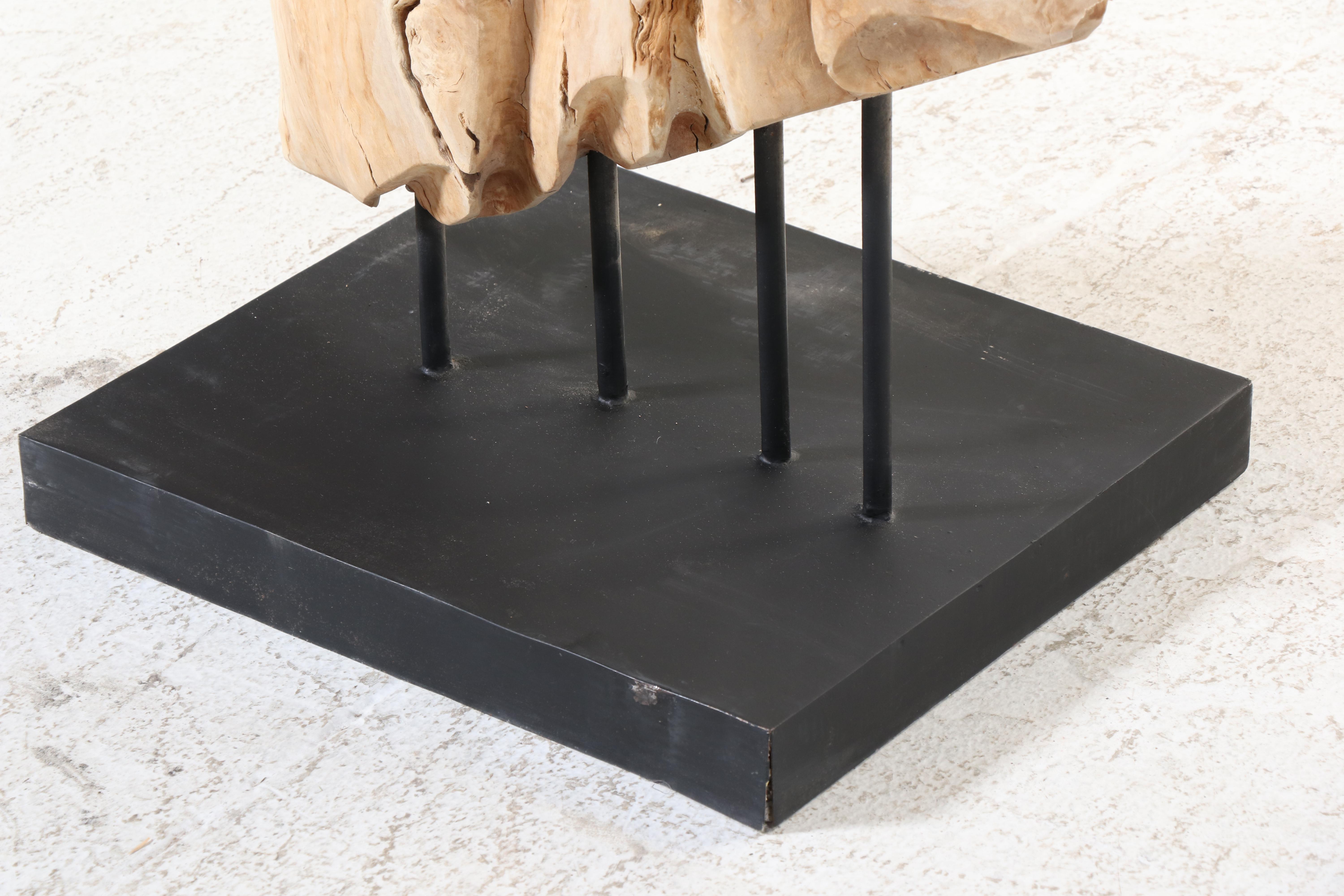 Indian Large-Scale Carved Teak Drapery Sculpture on Stand