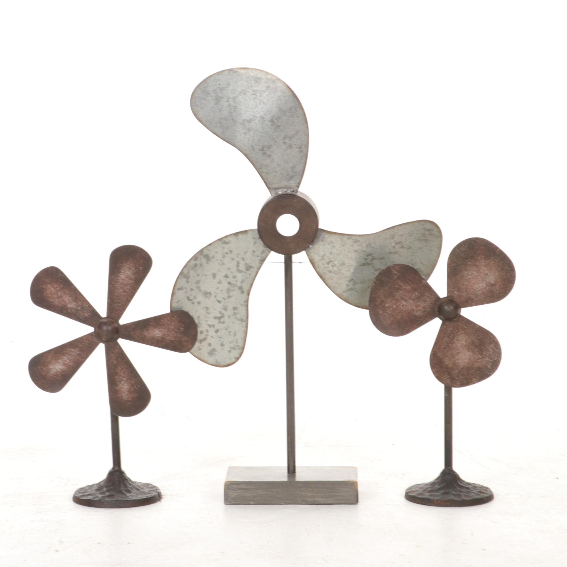 Metal Pinwheel Sculptures, Black Ceramic Mushroom and Block Letter Décor