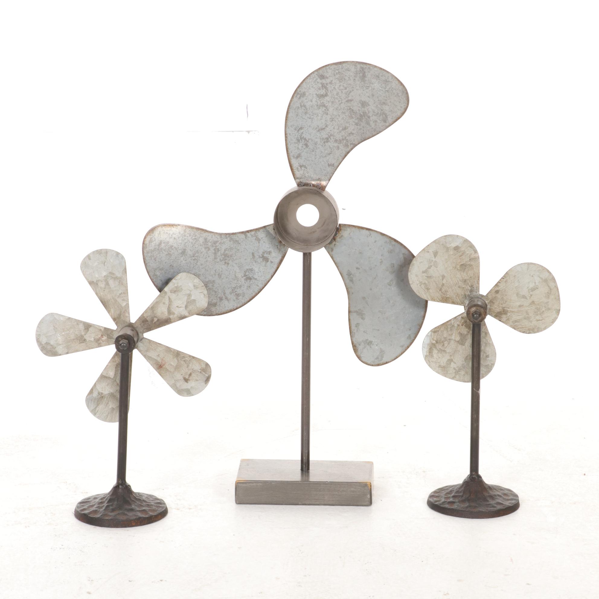 Metal Pinwheel Sculptures, Black Ceramic Mushroom and Block Letter Décor