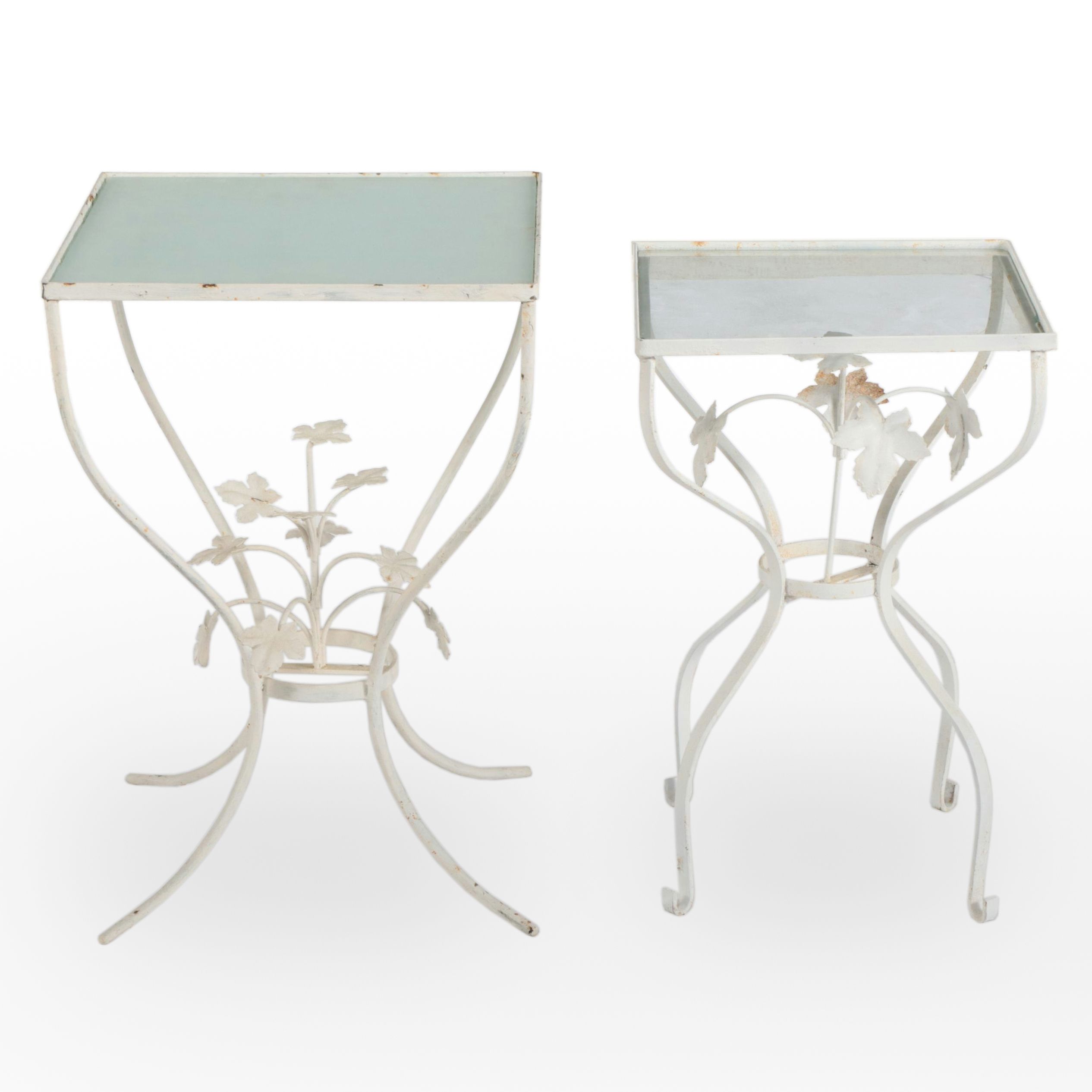 Mid Century Enameled Metal Accent Tables With Summer Grape Vine Accents