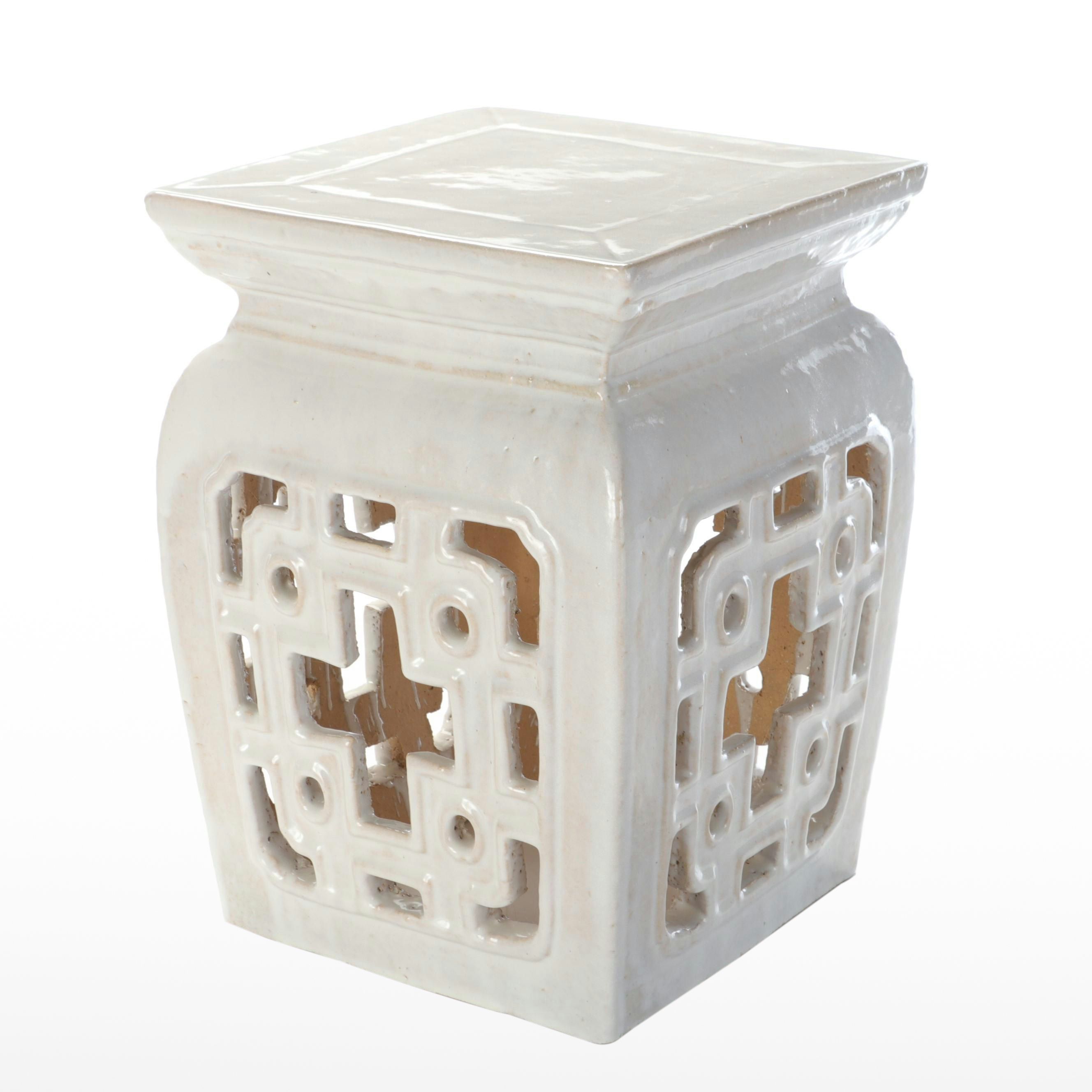 White Glazed Ceramic Outdoor Garden Stool