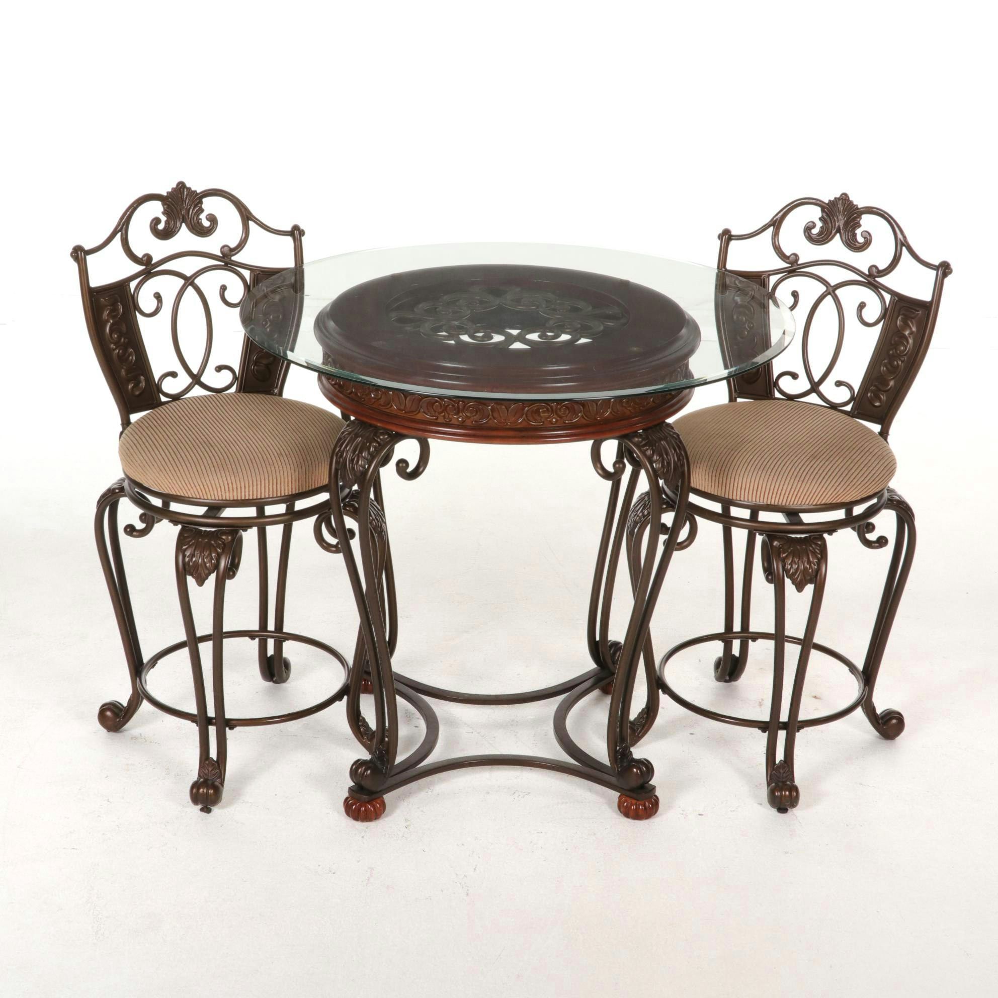 Ashley Furniture Metal and Cherry-Stained Counter Height Pub Table and Chair Set