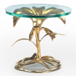 Drexel Arthur Court Gold Tone Lily Glass Top Side Table