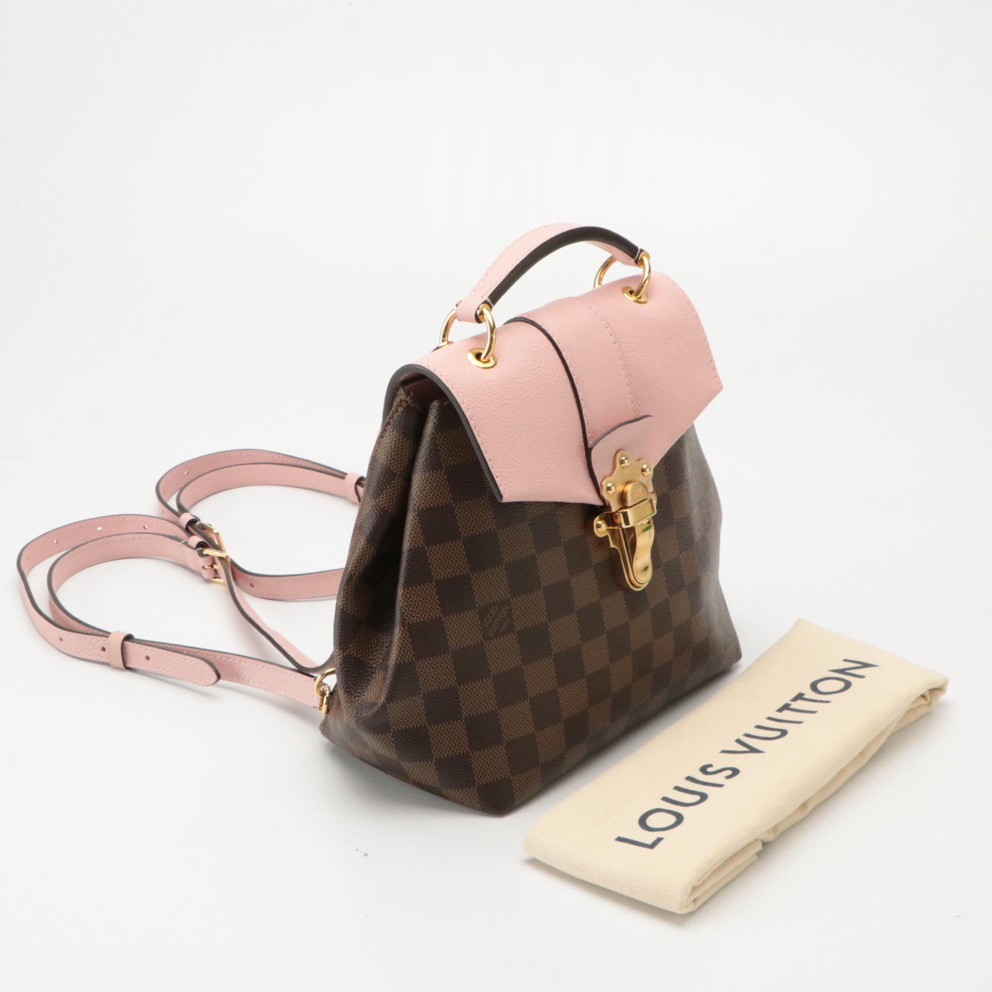 Louis Vuitton Clapton Backpack in Pink Leather and Damier Ebene Coated Canvas