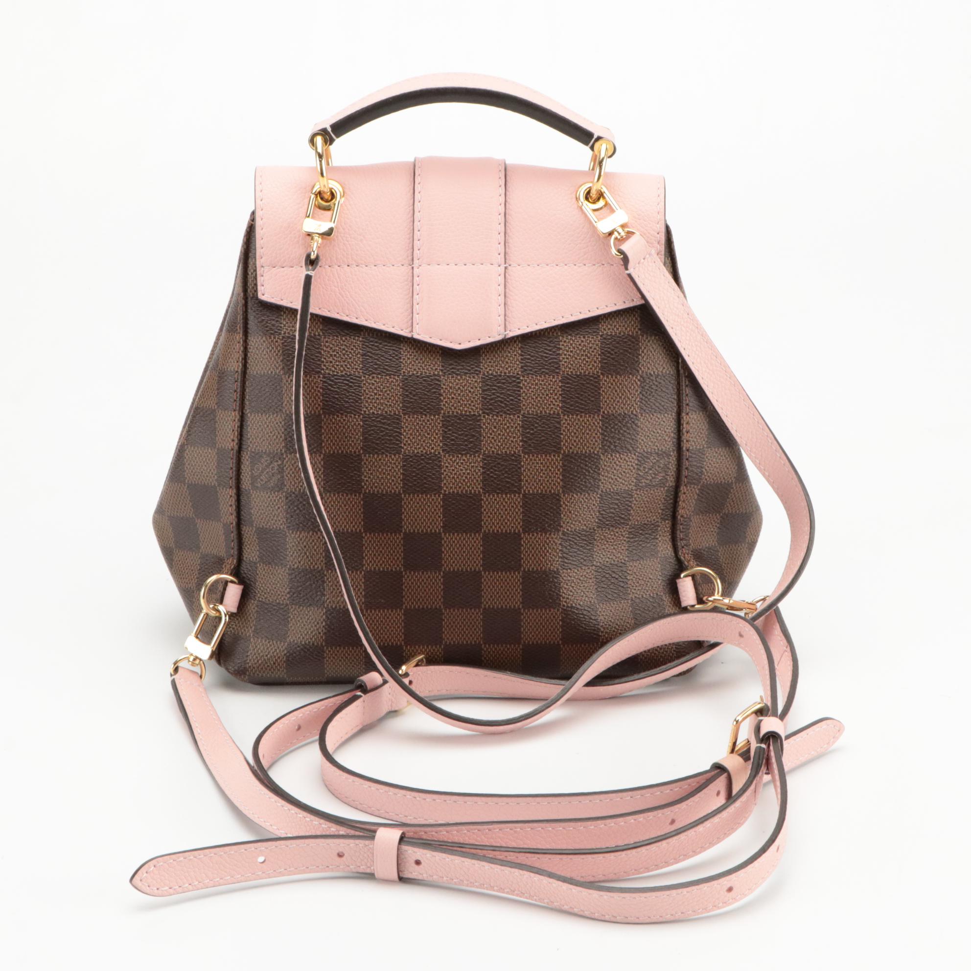 Louis Vuitton Clapton Backpack in Pink Leather and Damier Ebene Coated Canvas