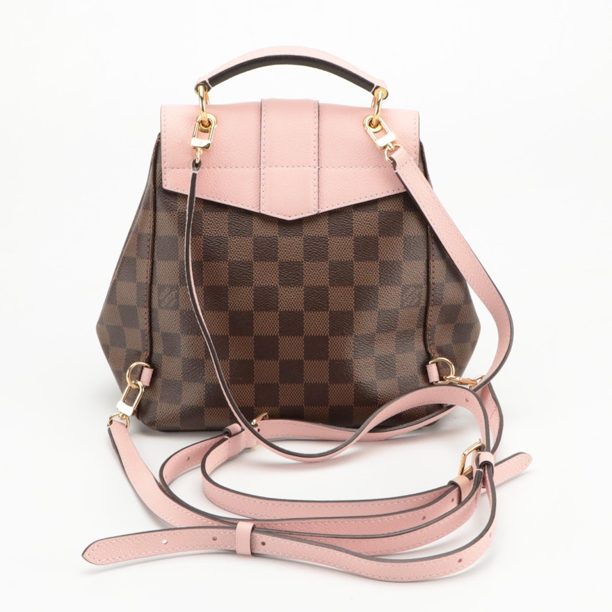 Louis Vuitton Clapton Backpack in Pink Leather and Damier Ebene Coated ...