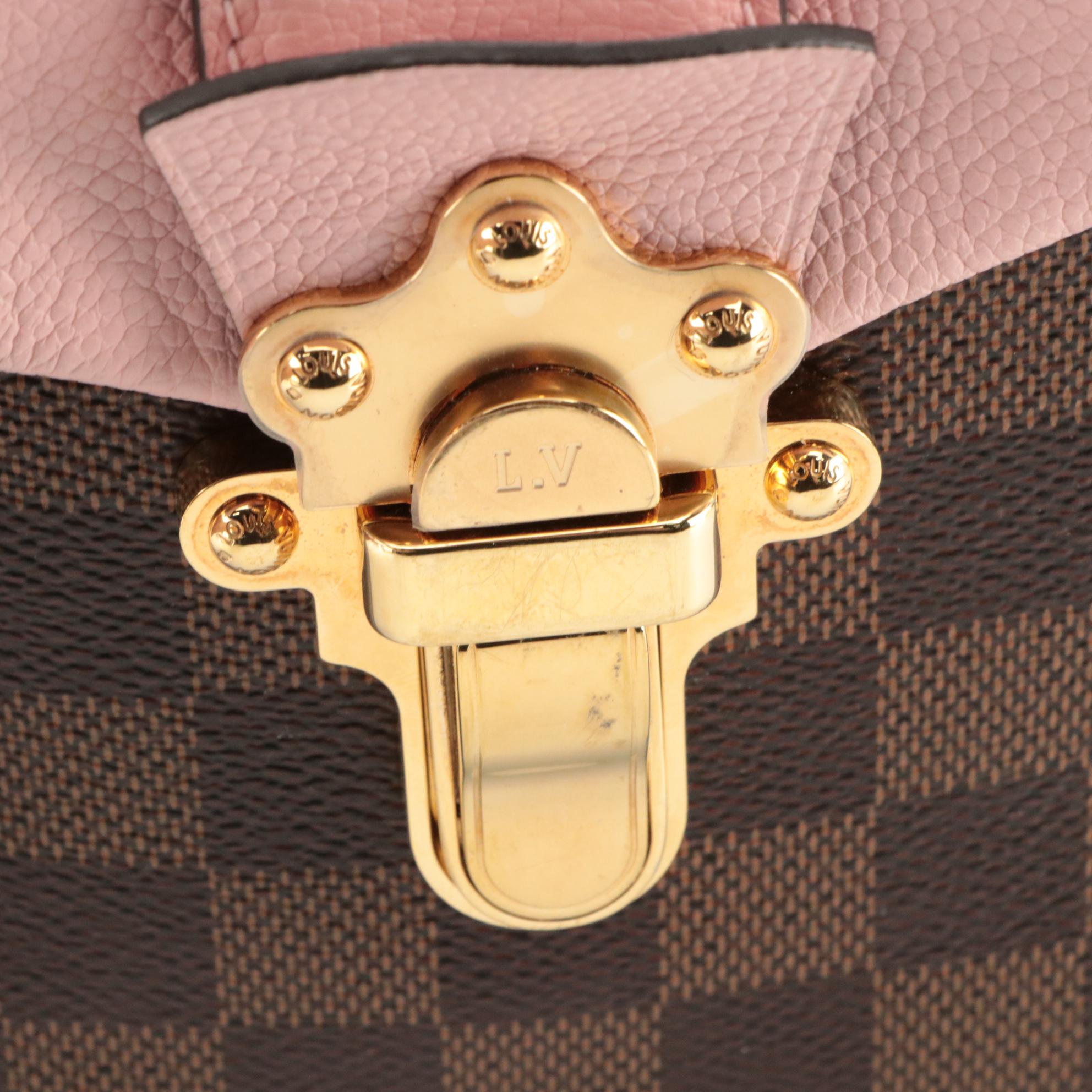 Louis Vuitton Clapton Backpack in Pink Leather and Damier Ebene Coated Canvas