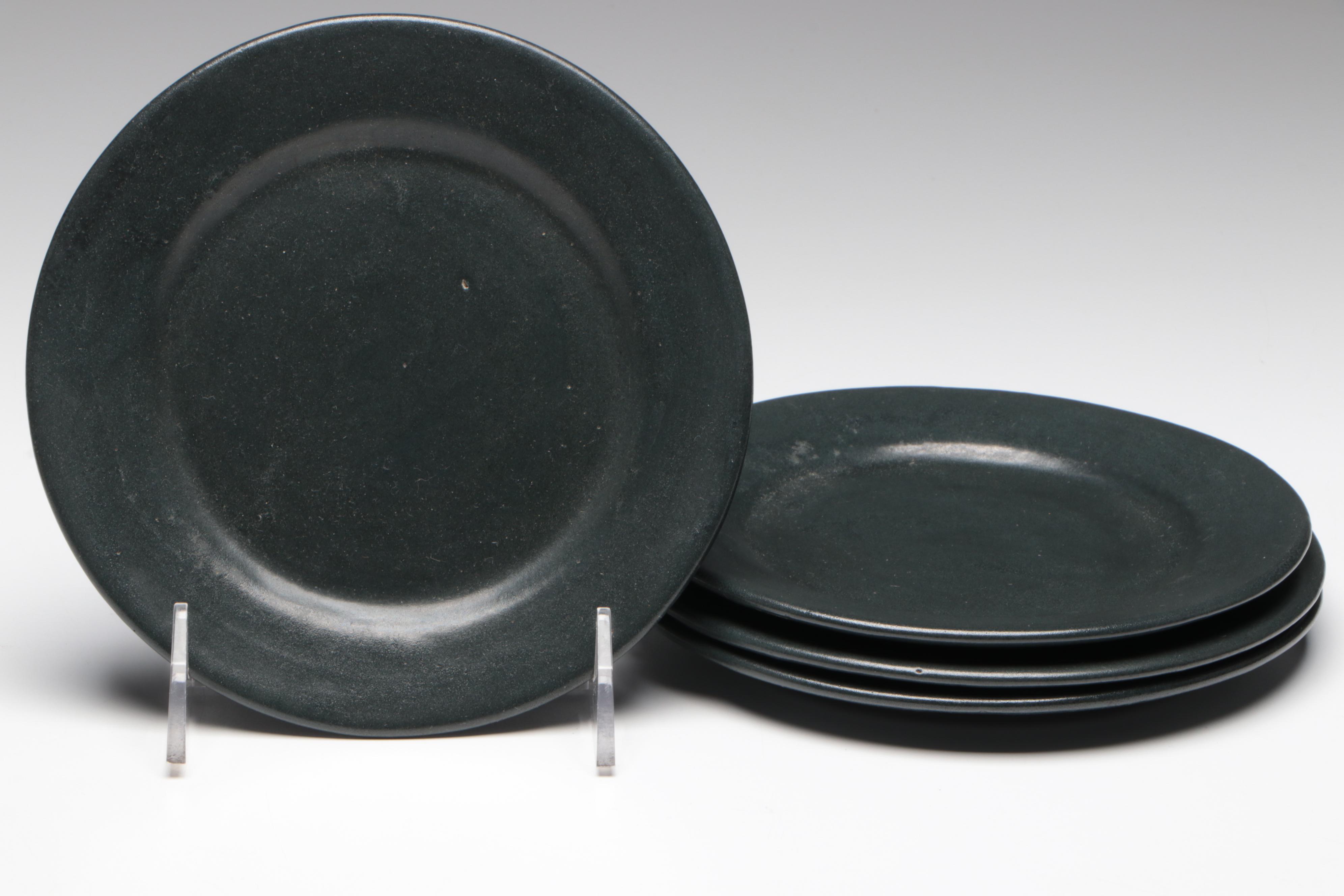 Paul Revere Pottery Black Matte Glaze Bowls and Plates, Early 20th Century