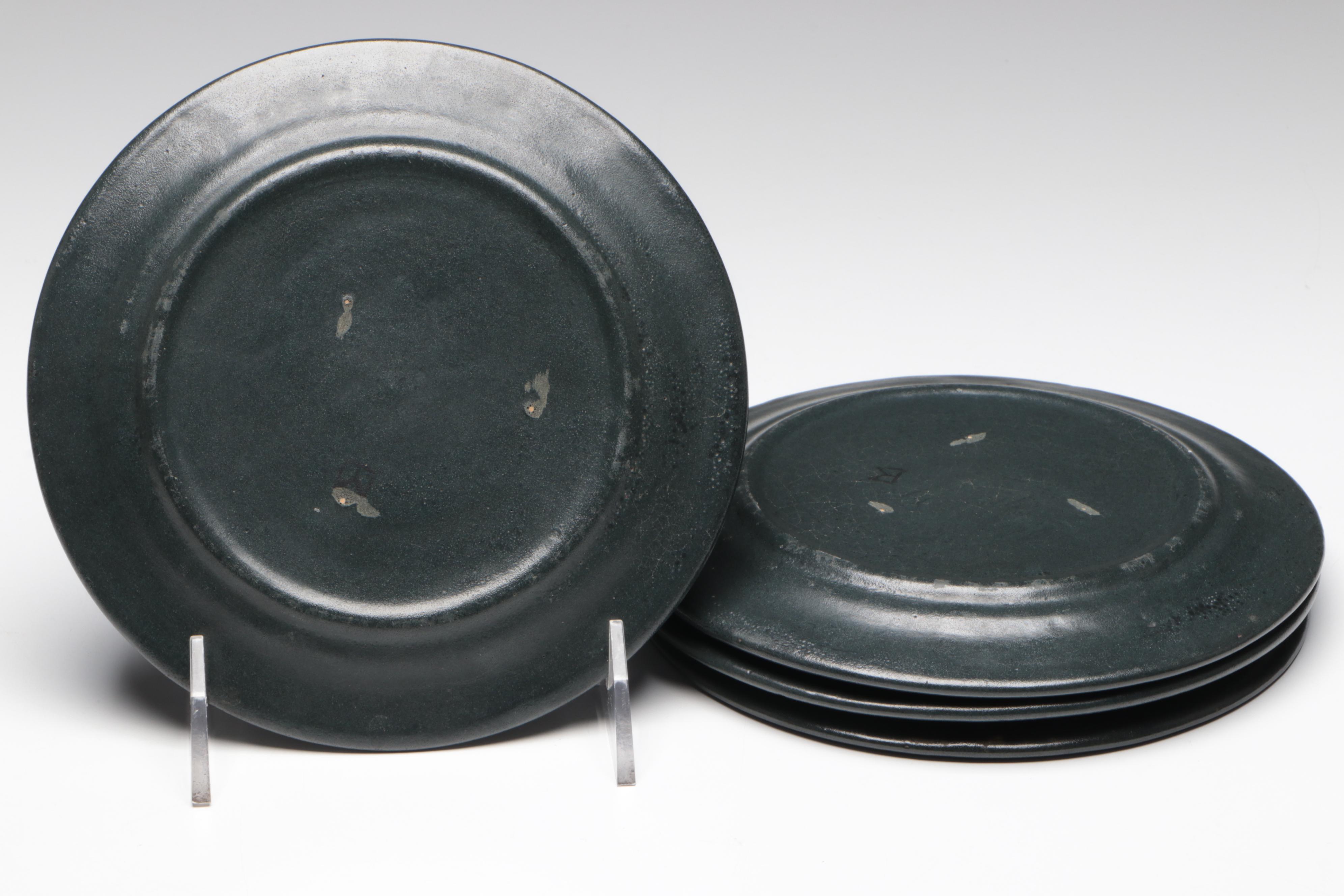 Paul Revere Pottery Black Matte Glaze Bowls and Plates, Early 20th Century