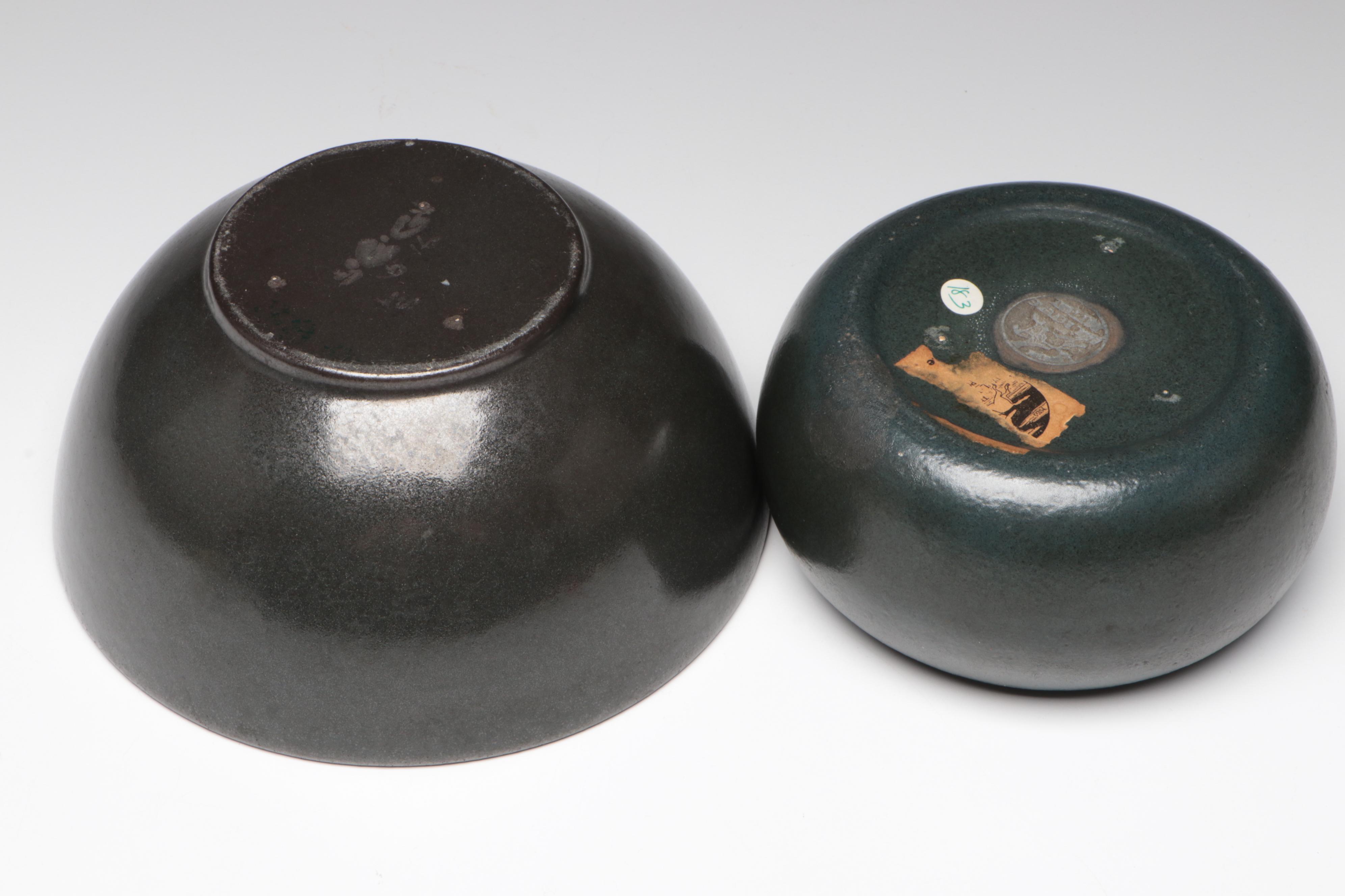 Paul Revere Pottery Black Matte Glaze Bowls and Plates, Early 20th Century